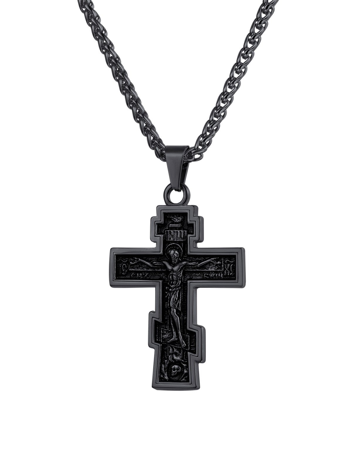 Orthodox Cross Pendant Jesus Crucifix Necklace in Black