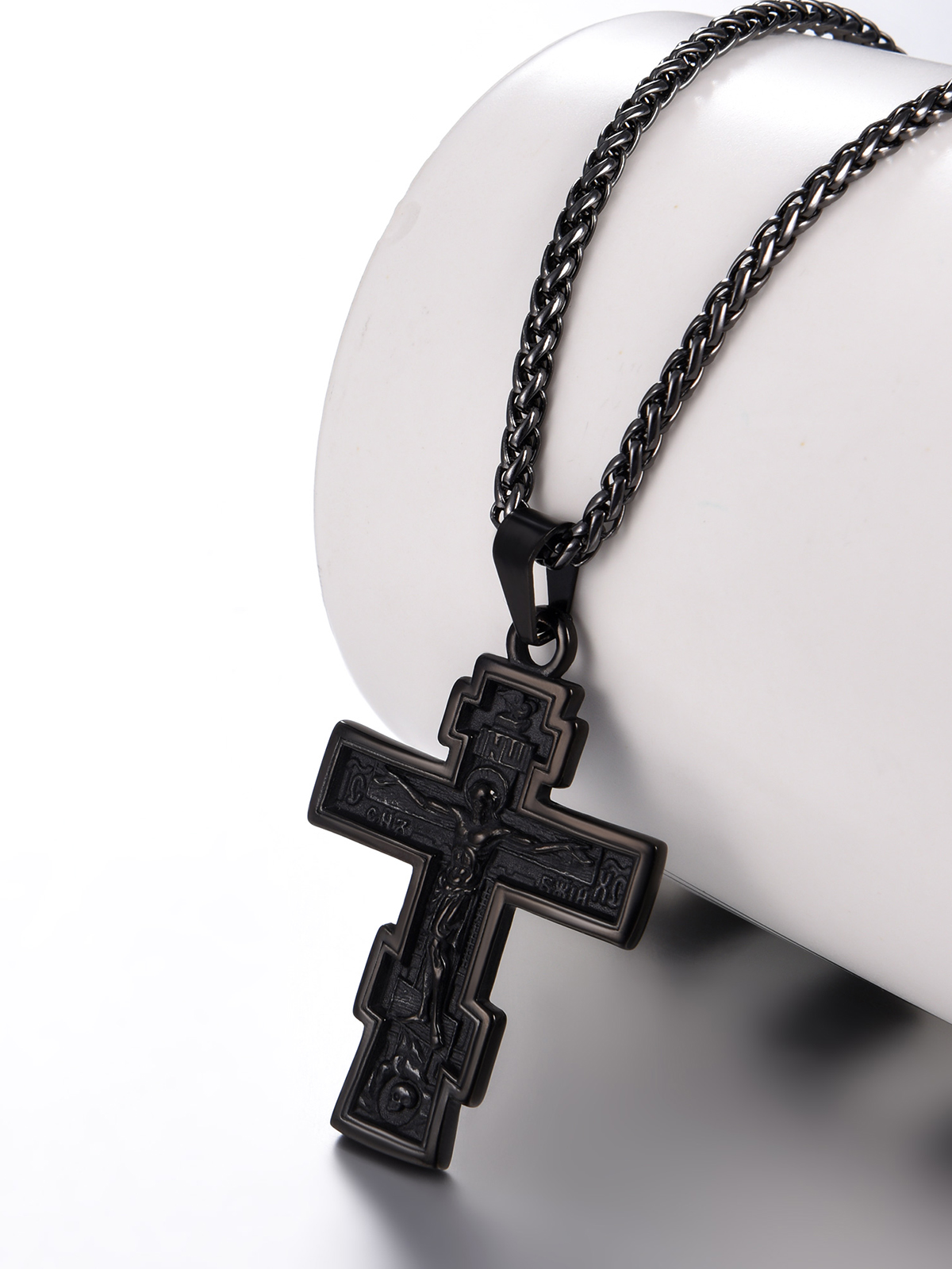 Orthodox Cross Pendant Jesus Crucifix Necklace in Black