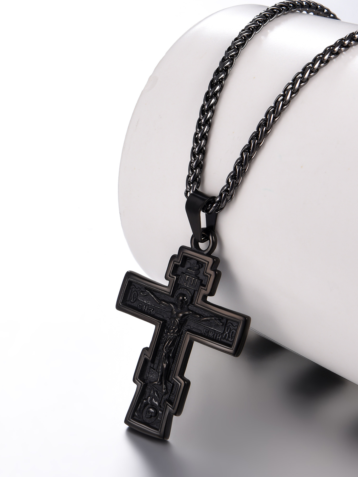 Orthodox Cross Pendant Jesus Crucifix Necklace in Black