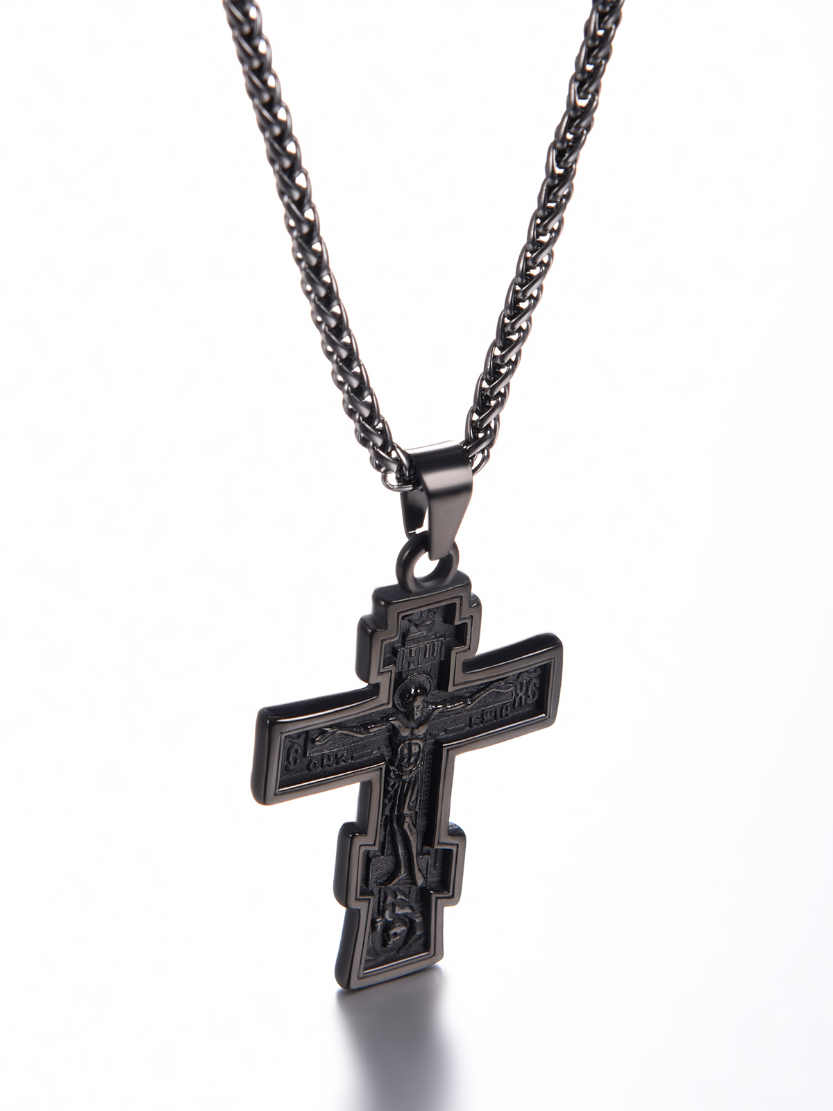 Orthodox Cross Pendant Jesus Crucifix Necklace in Black