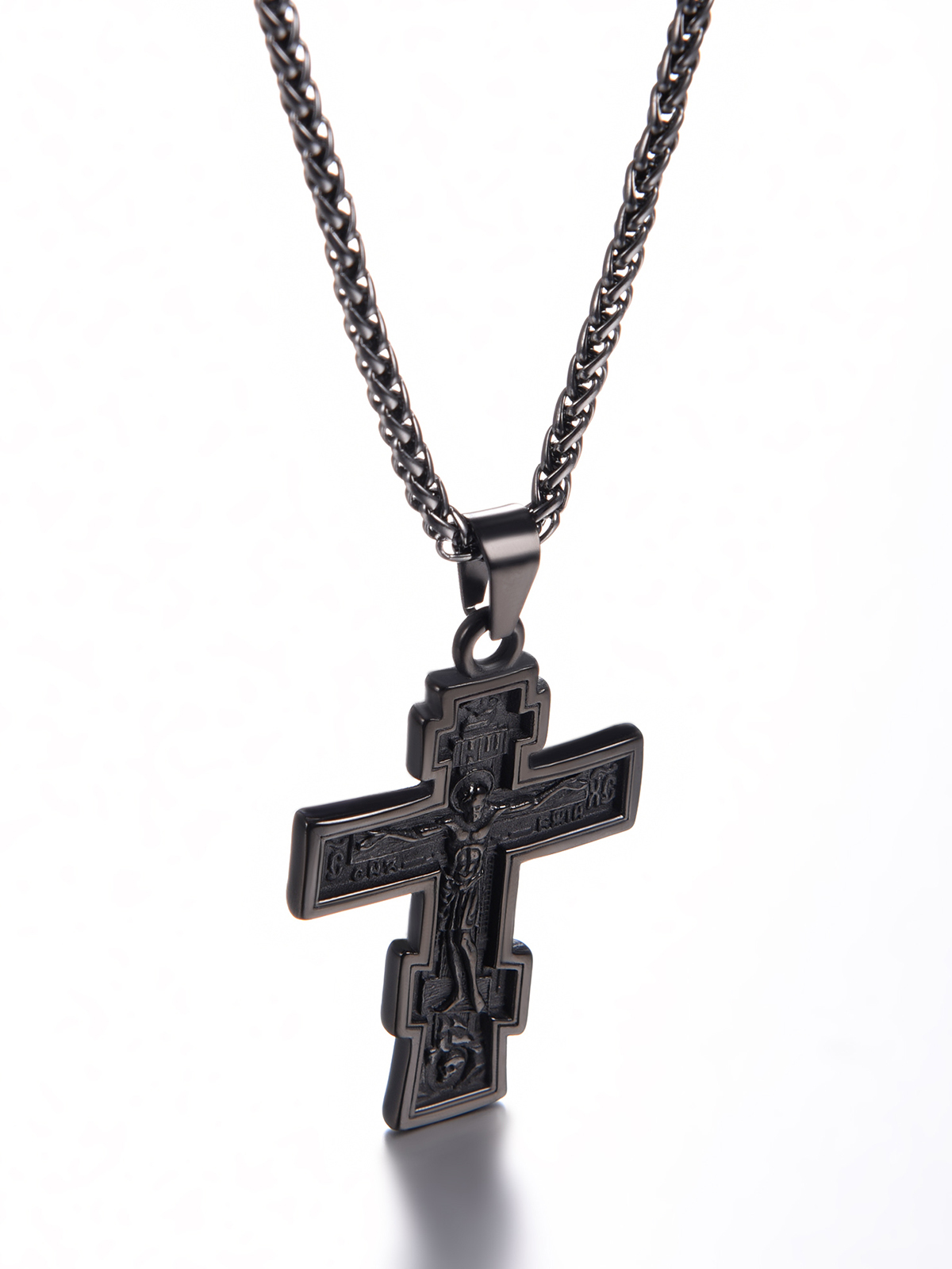 Orthodox Cross Pendant Jesus Crucifix Necklace in Black
