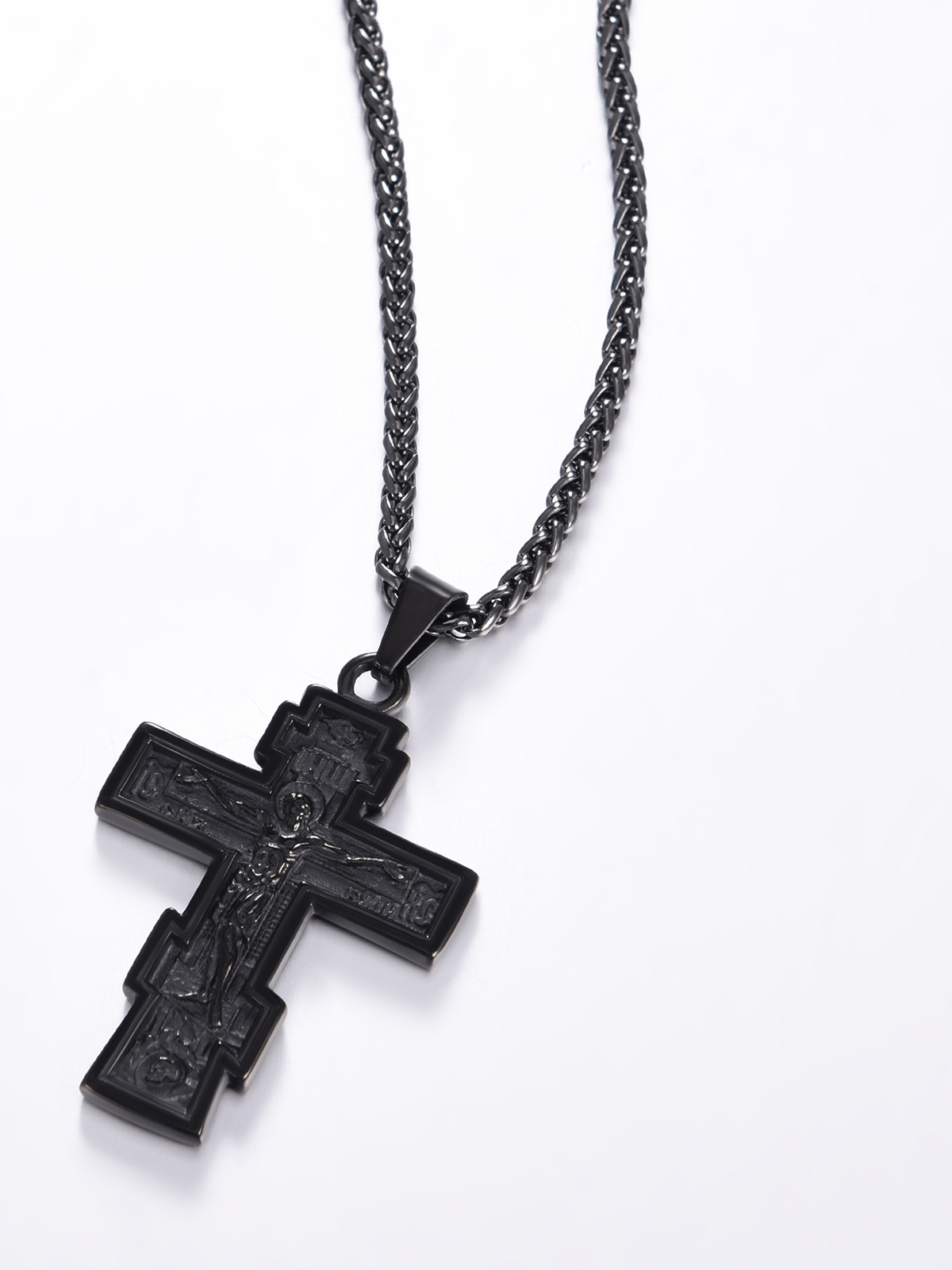 Orthodox Cross Pendant Jesus Crucifix Necklace in Black