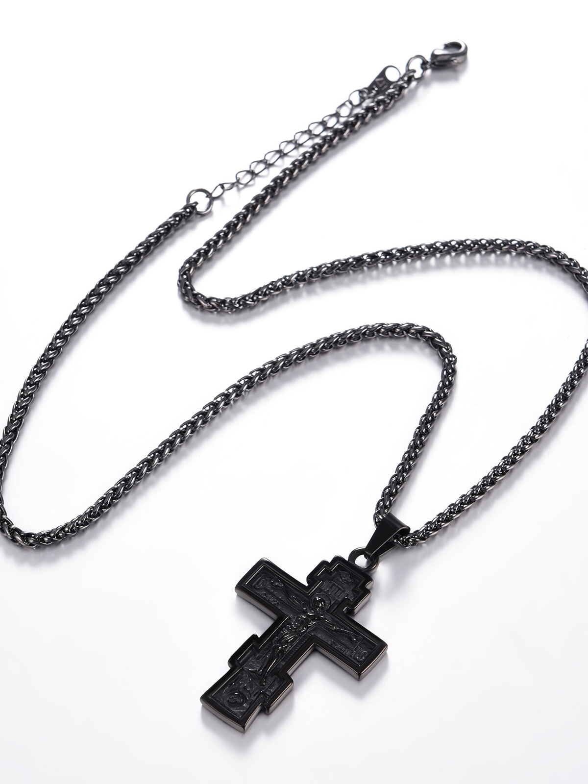 Orthodox Cross Pendant Jesus Crucifix Necklace in Black