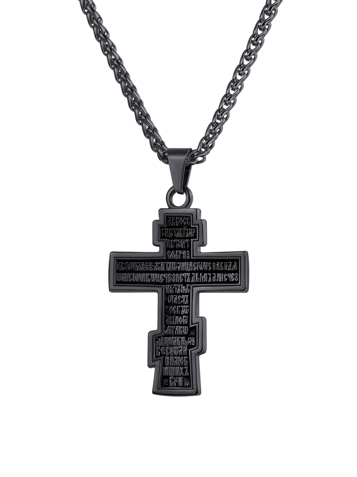 Orthodox Cross Pendant Jesus Crucifix Necklace in Black