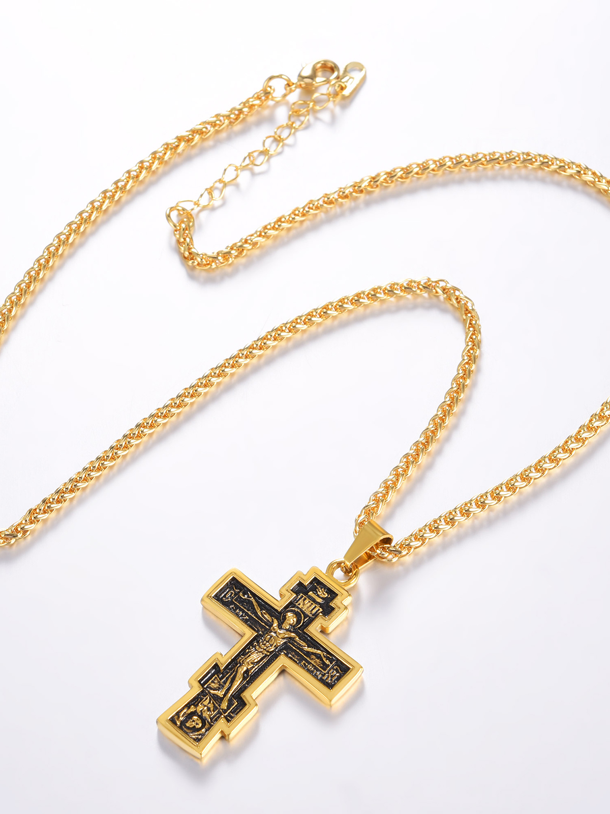 Orthodox Cross Pendant Jesus Crucifix Necklace in 18K Gold