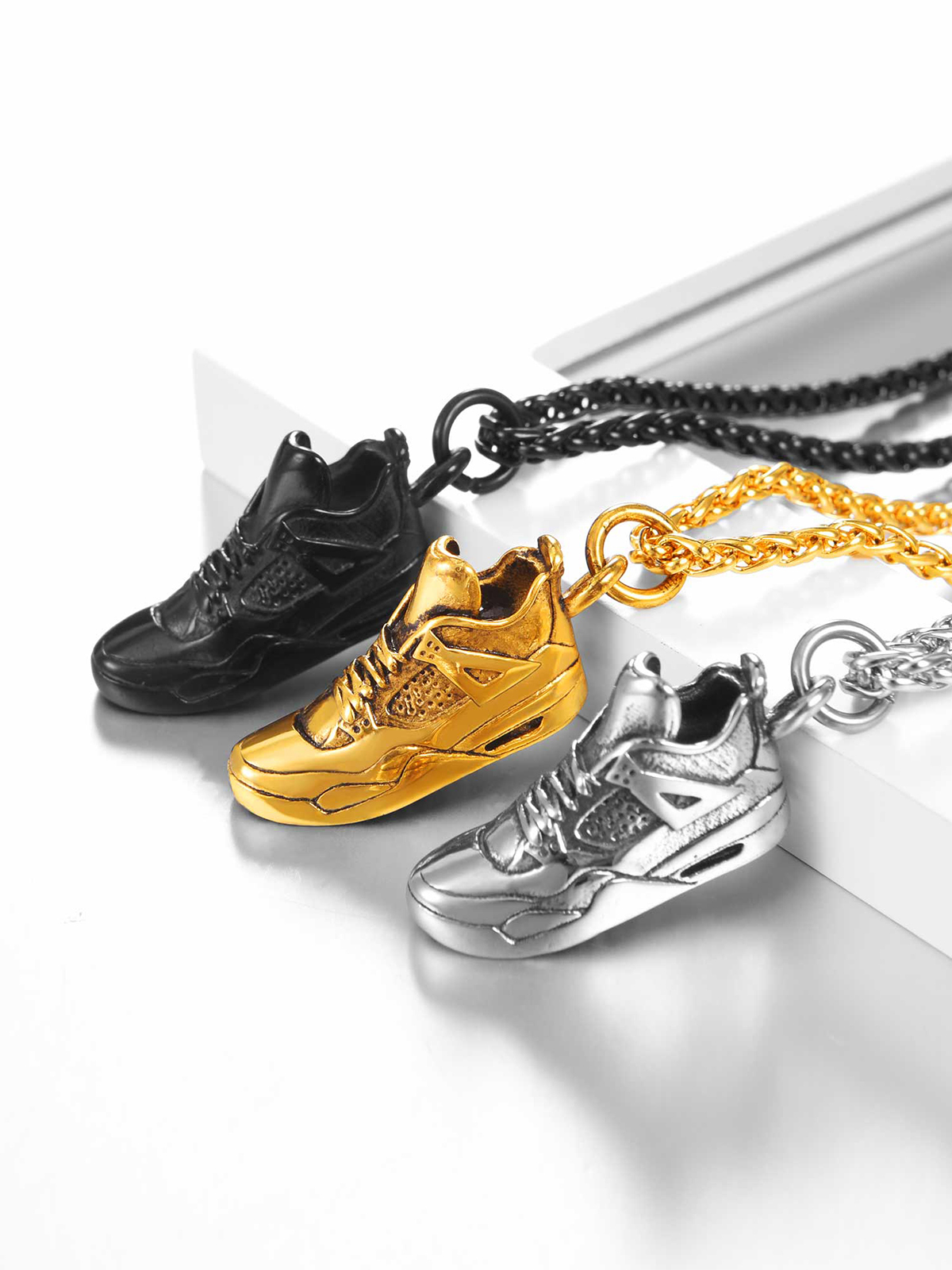 Sneaker Shoe Pendant Running Shoe Necklace in Black
