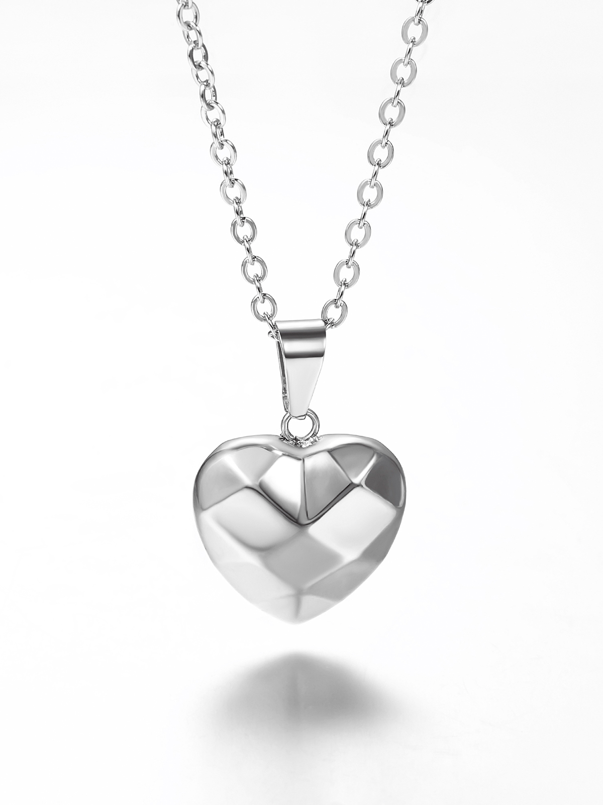 3D Facet Love Heart Pendant Necklace in Stainless