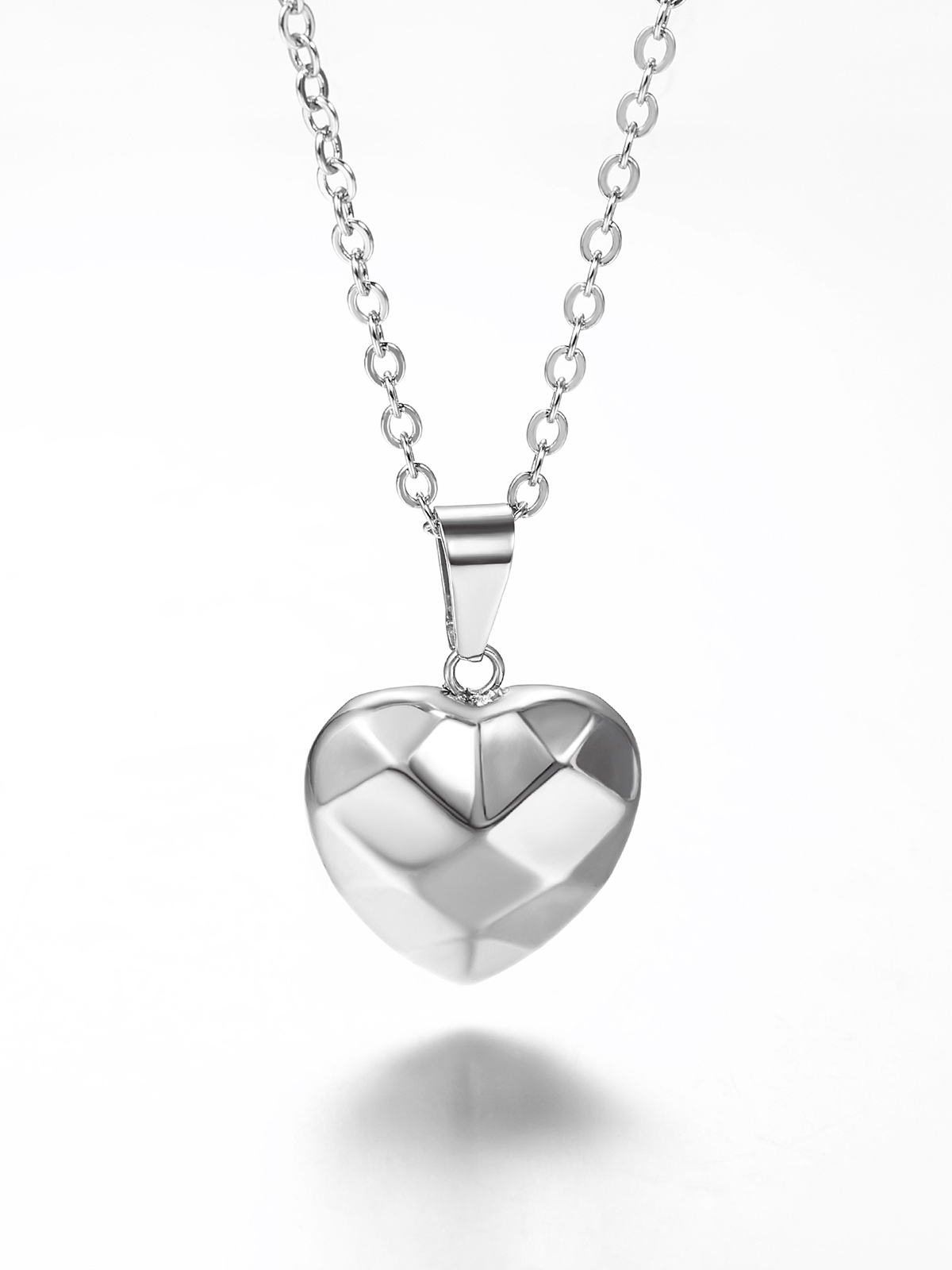 3D Facet Love Heart Pendant Necklace in Stainless