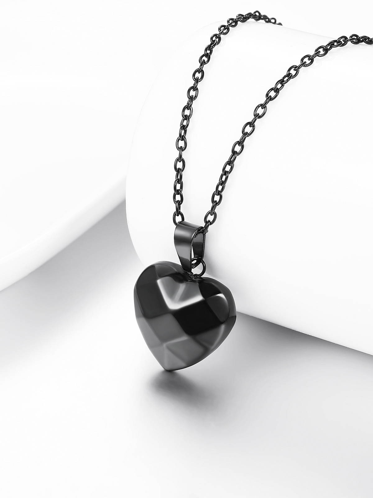 3D Facet Love Heart Pendant Necklace in Black