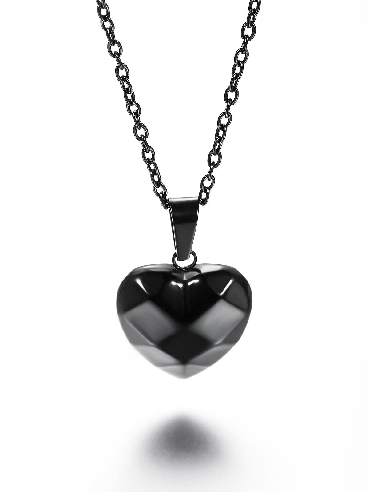 3D Facet Love Heart Pendant Necklace in Black