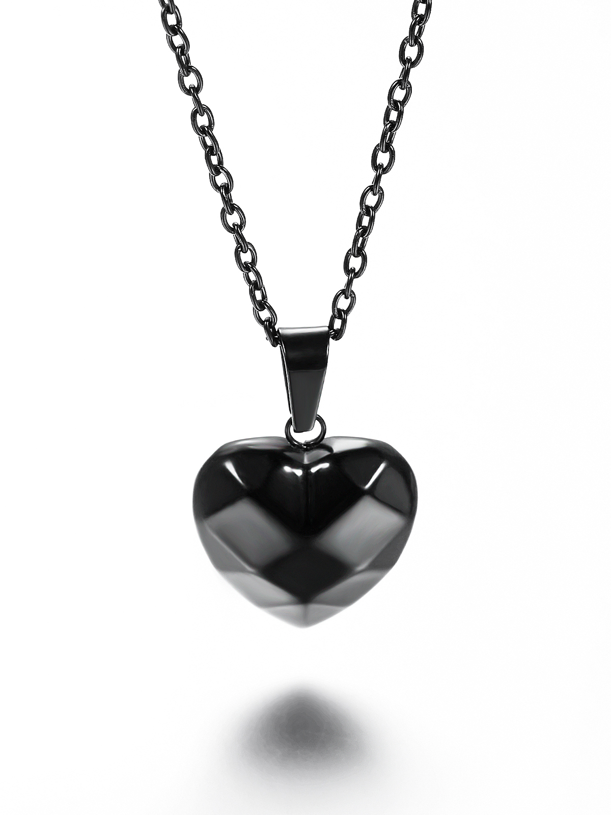 3D Facet Love Heart Pendant Necklace in Black