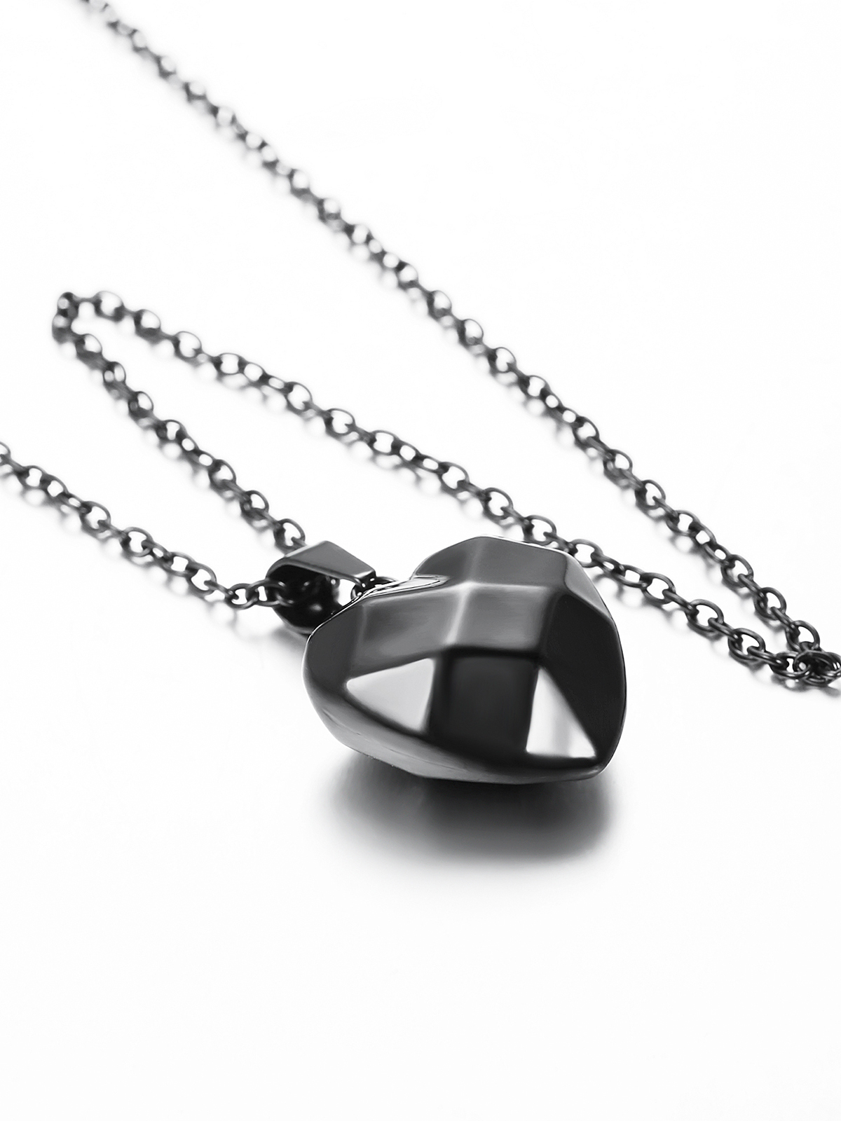 3D Facet Love Heart Pendant Necklace in Black