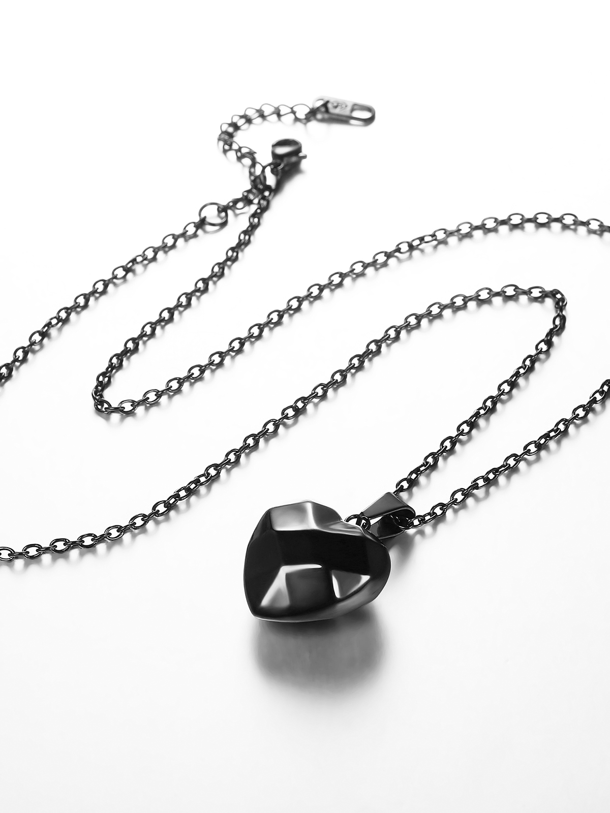 3D Facet Love Heart Pendant Necklace in Black