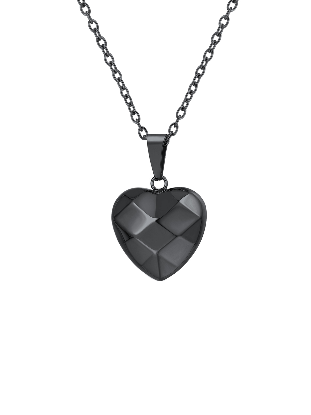 3D Facet Love Heart Pendant Necklace in Black