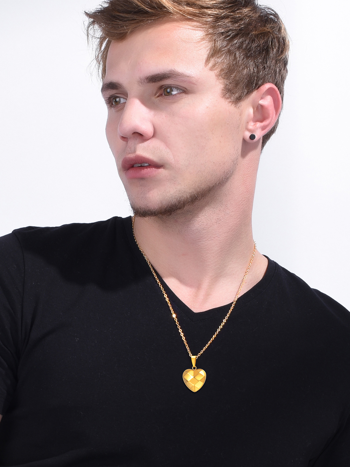 3D Facet Love Heart Pendant Necklace in 18K Gold