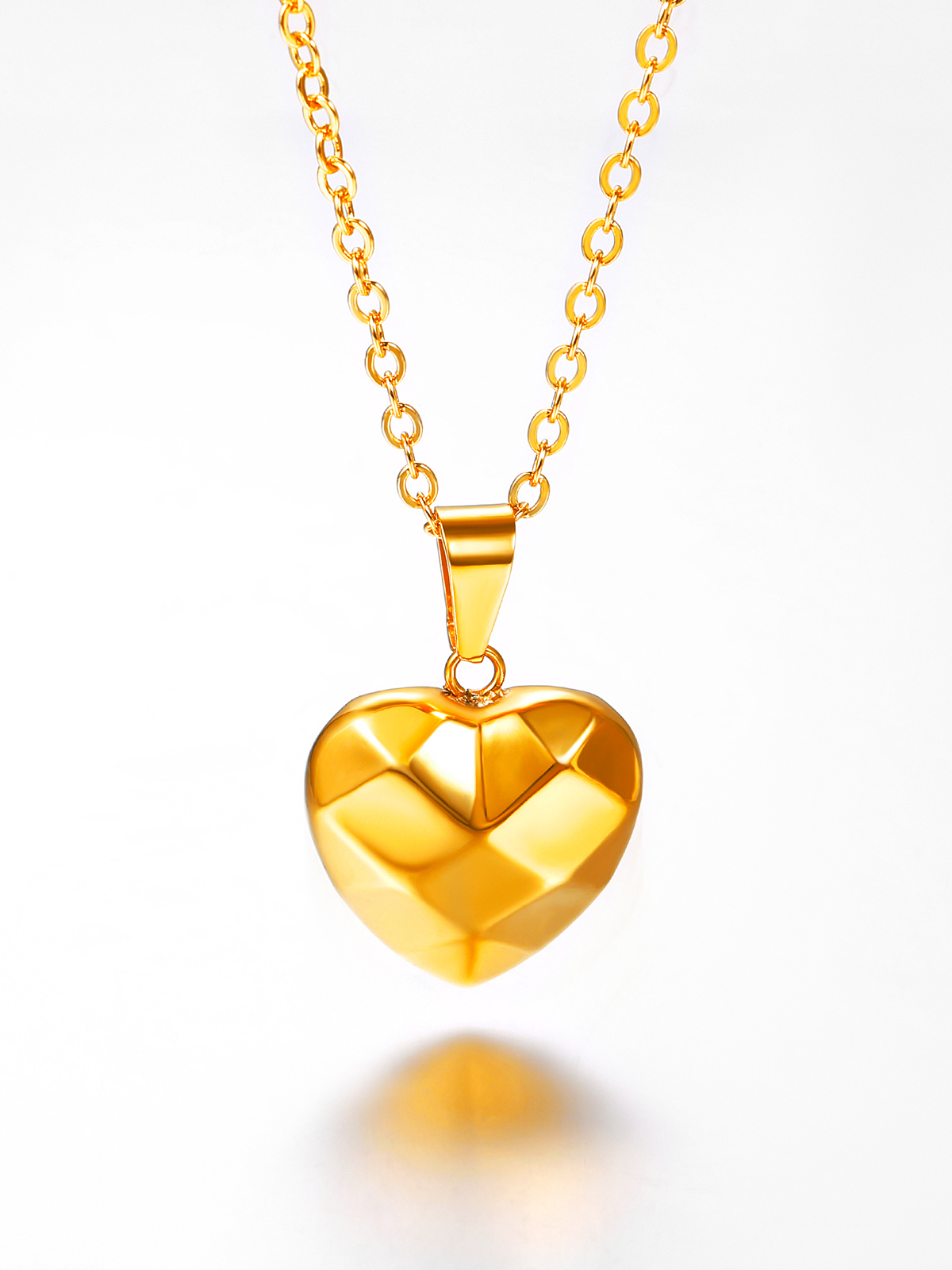 3D Facet Love Heart Pendant Necklace in 18K Gold