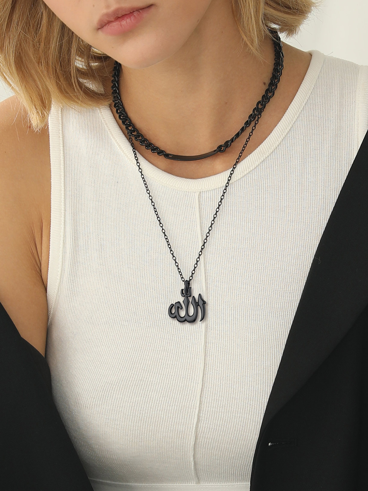 Allah Pendant Muslim Islamic Necklace in Black