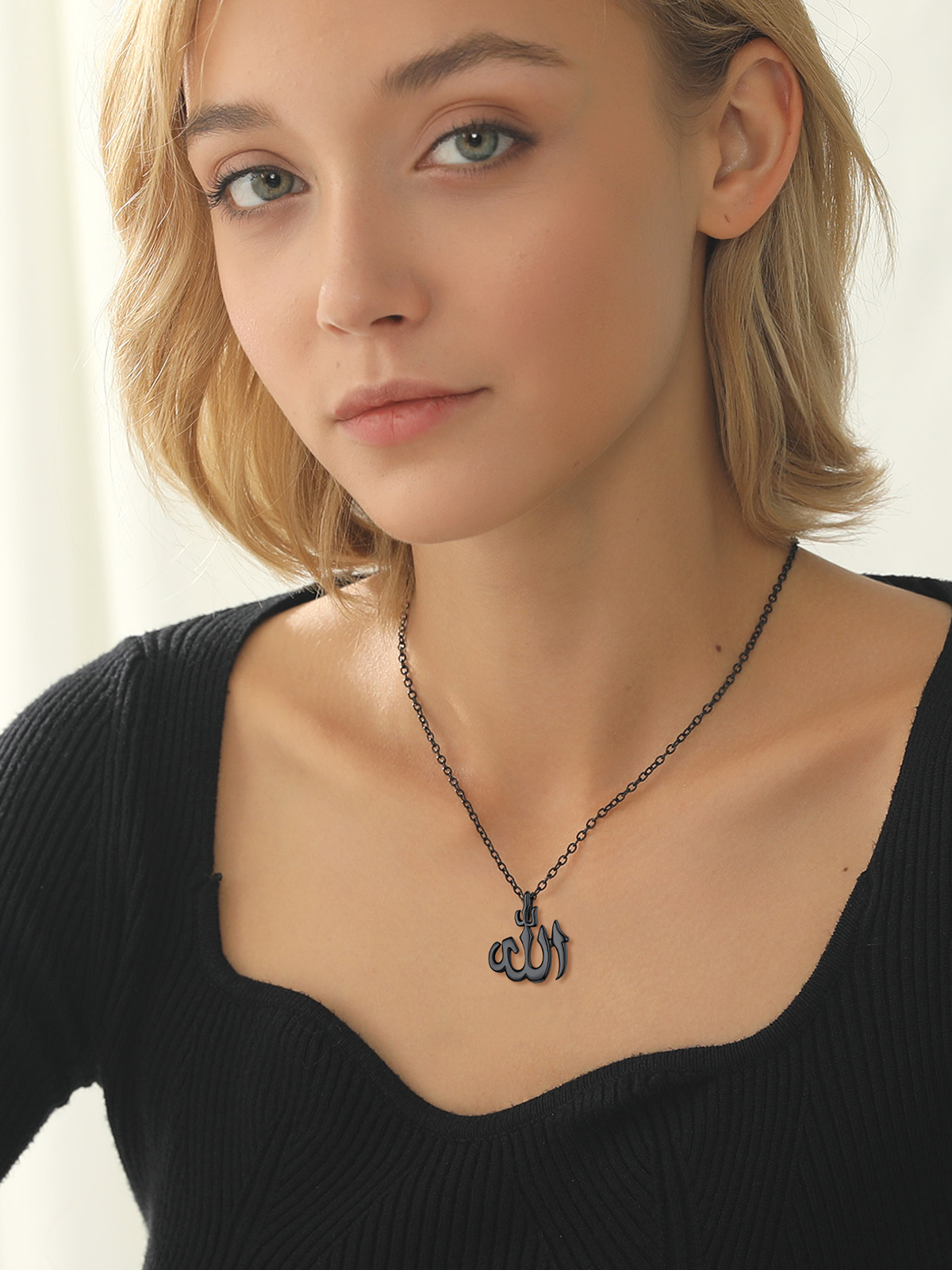 Allah Pendant Muslim Islamic Necklace in Black