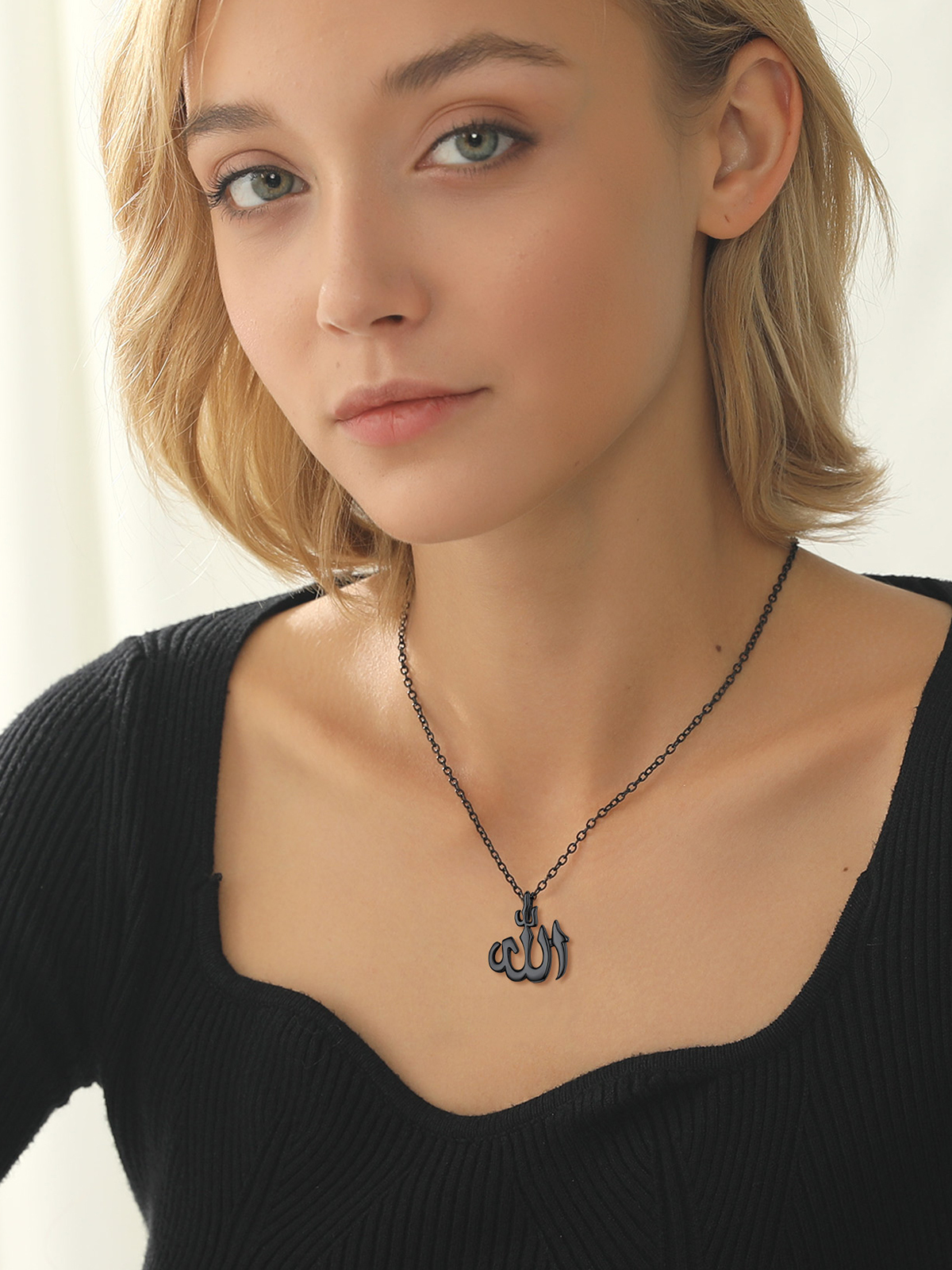 Allah Pendant Muslim Islamic Necklace in Black