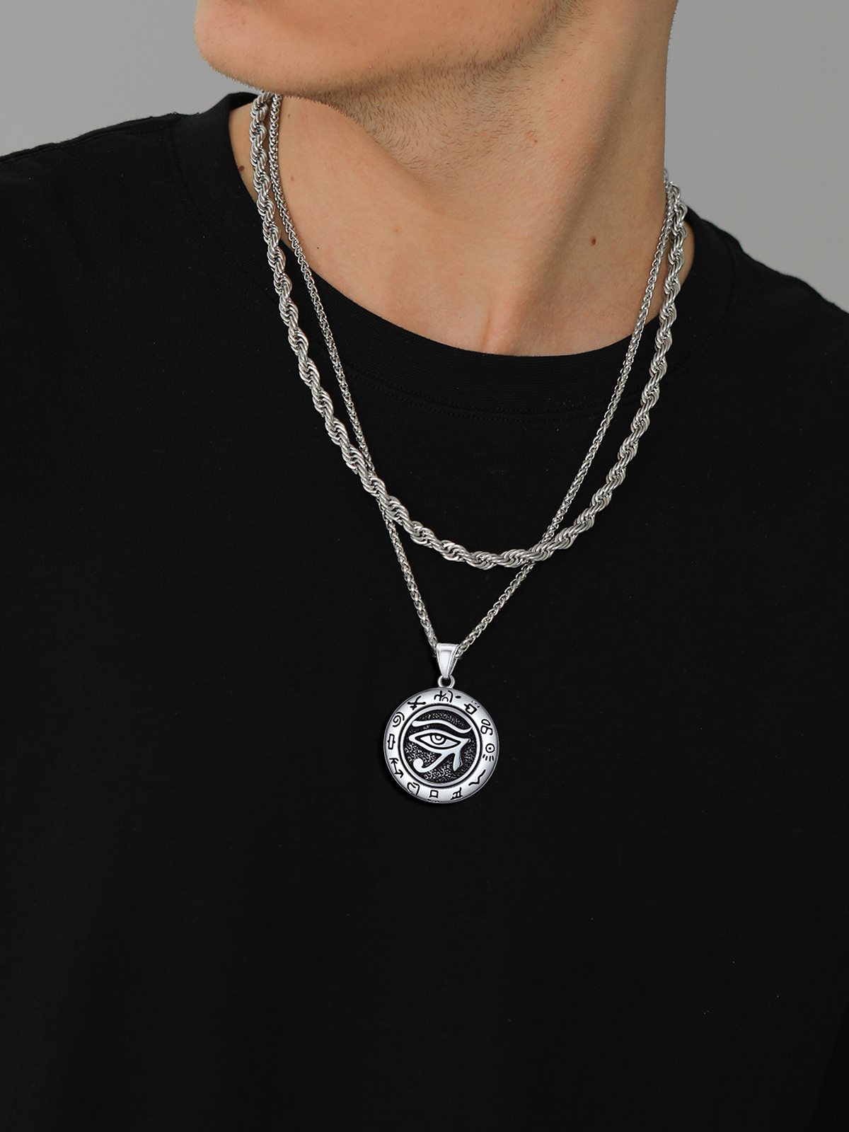 Eye of Horus Pendant Vintage Egyptian Necklace in Stainless