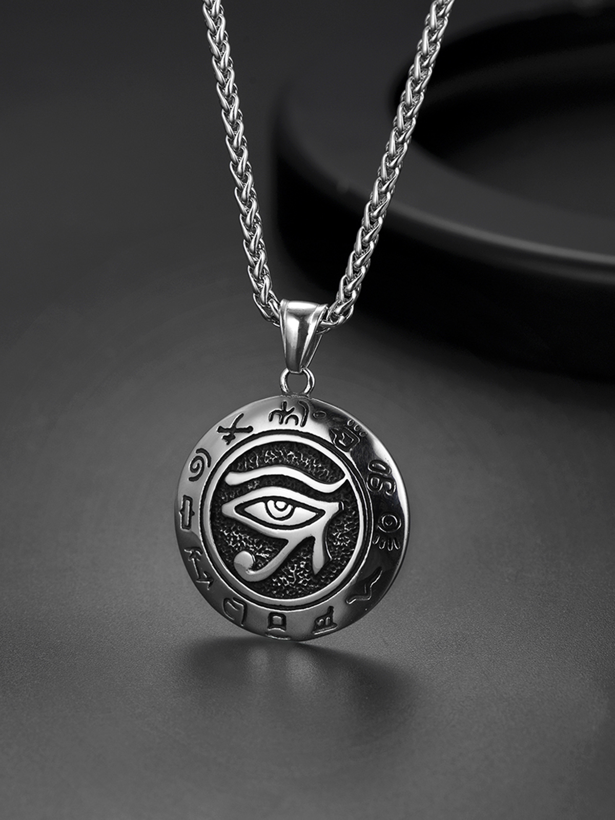 Eye of Horus Pendant Vintage Egyptian Necklace in Stainless