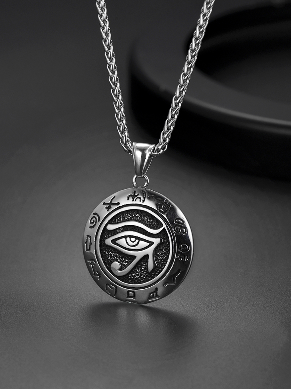 Eye of Horus Pendant Vintage Egyptian Necklace in Stainless