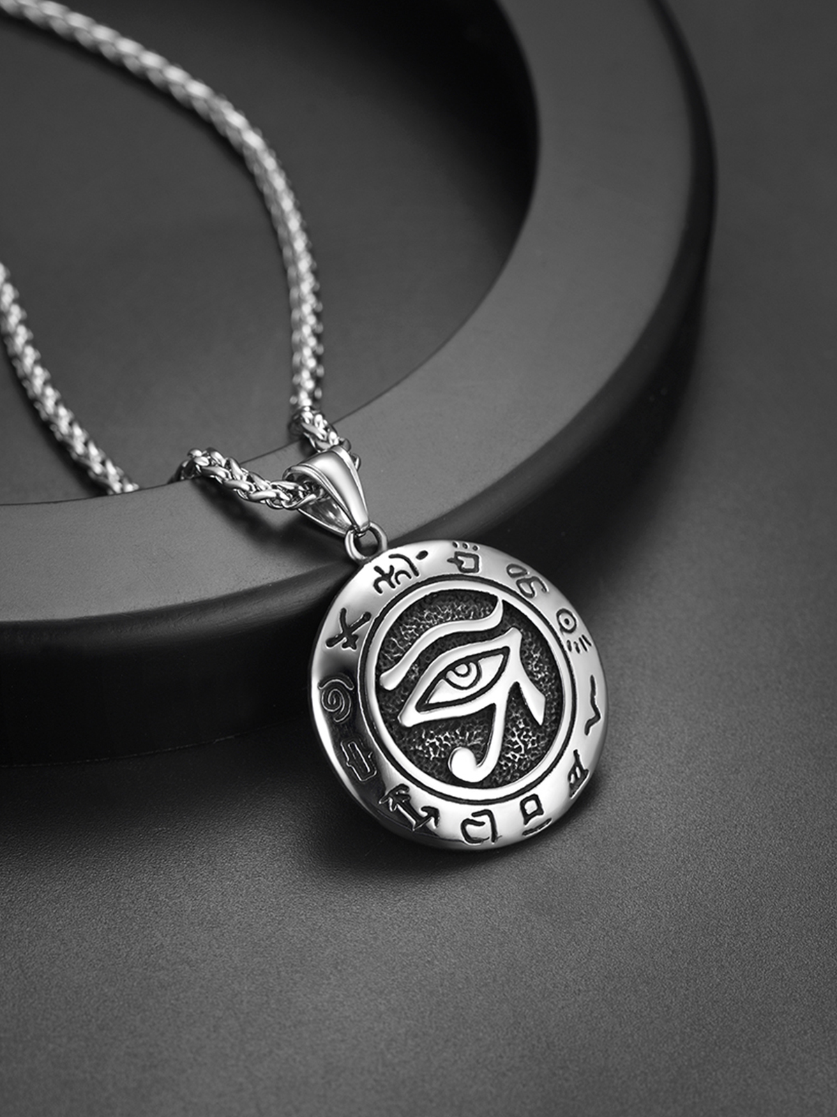 Eye of Horus Pendant Vintage Egyptian Necklace in Stainless