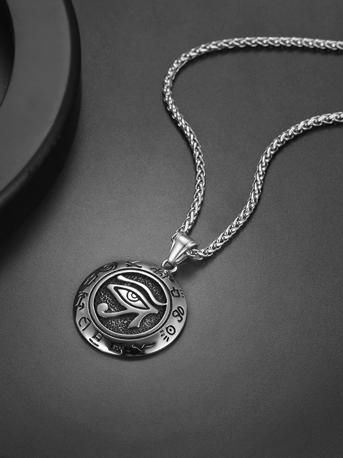 Eye of Horus Pendant Vintage Egyptian Necklace in Stainless