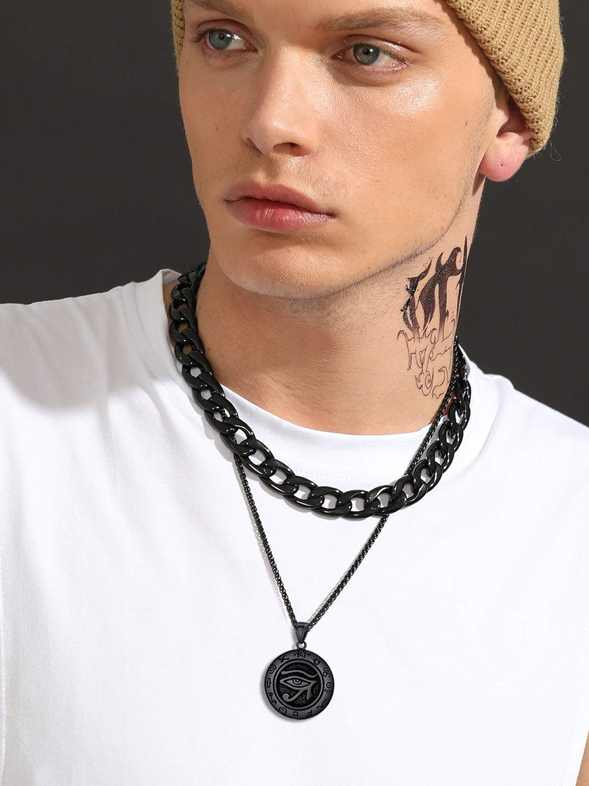 Eye of Horus Pendant Vintage Egyptian Necklace in Black