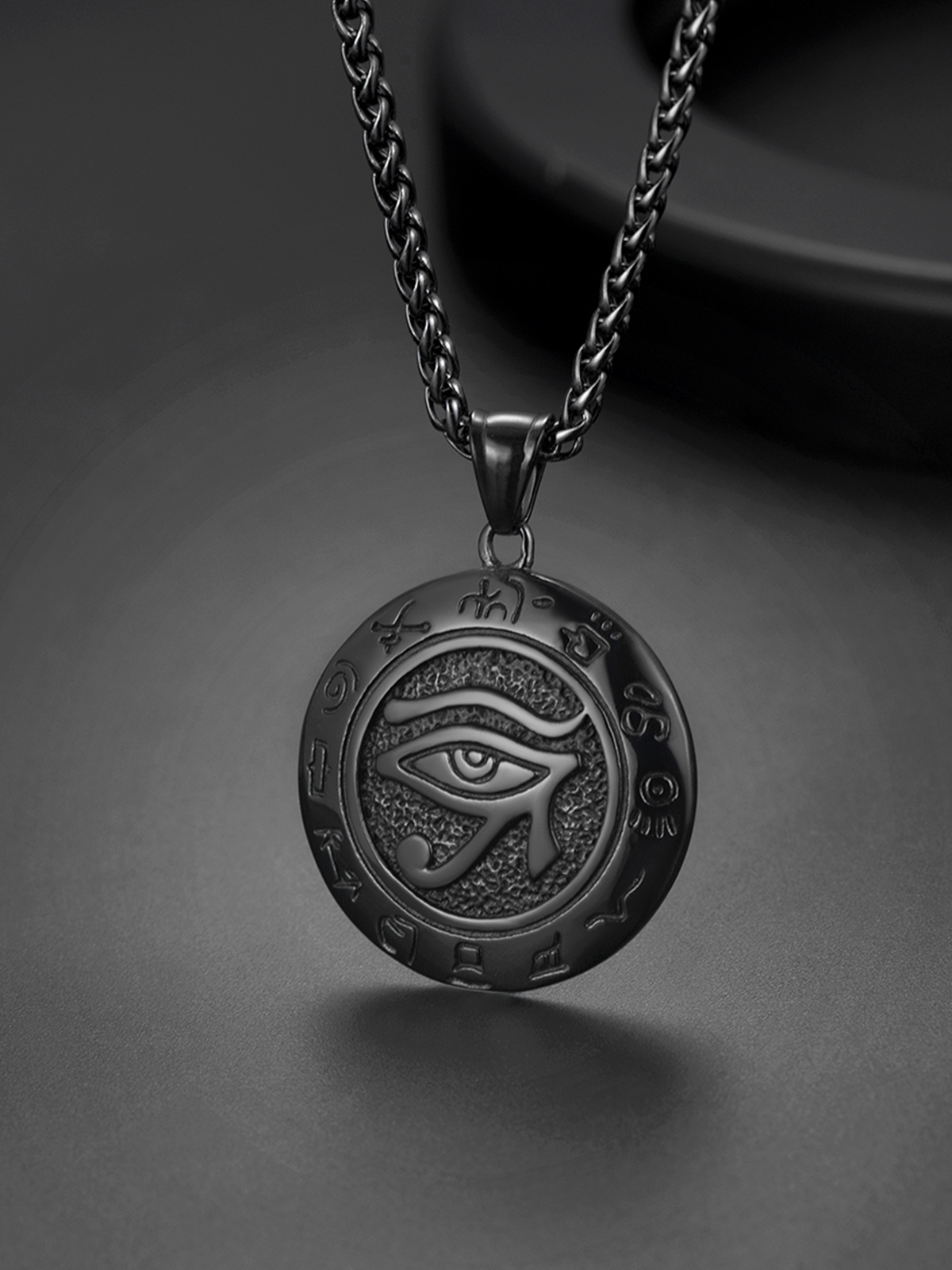 Eye of Horus Pendant Vintage Egyptian Necklace in Black