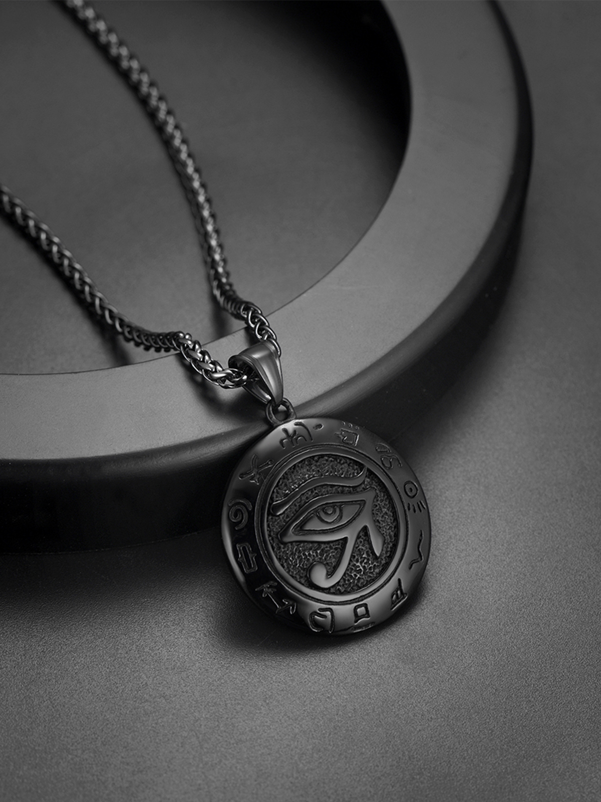 Eye of Horus Pendant Vintage Egyptian Necklace in Black