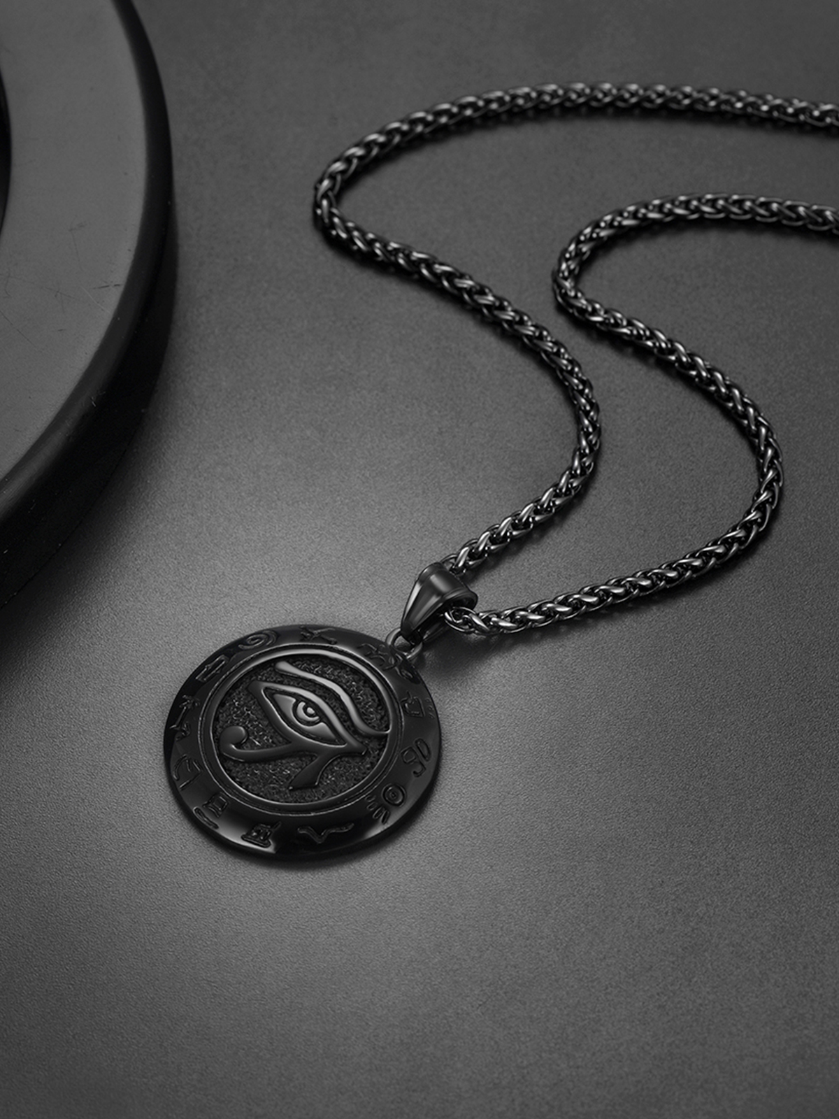 Eye of Horus Pendant Vintage Egyptian Necklace in Black