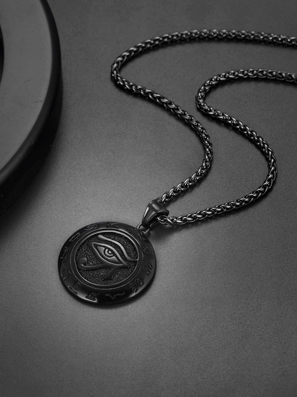 Eye of Horus Pendant Vintage Egyptian Necklace in Black