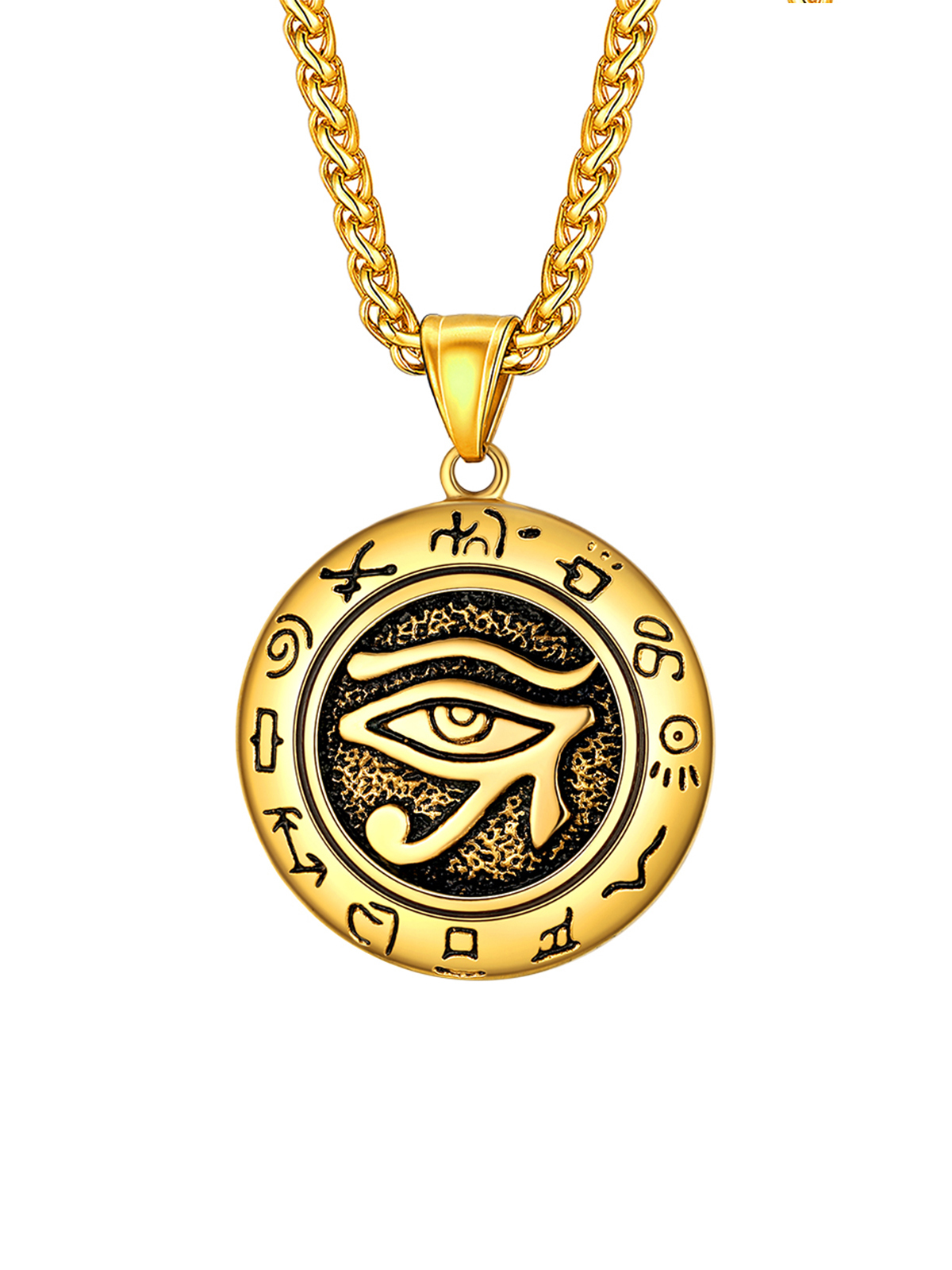 Eye of Horus Pendant Vintage Egyptian Necklace in 18K Gold