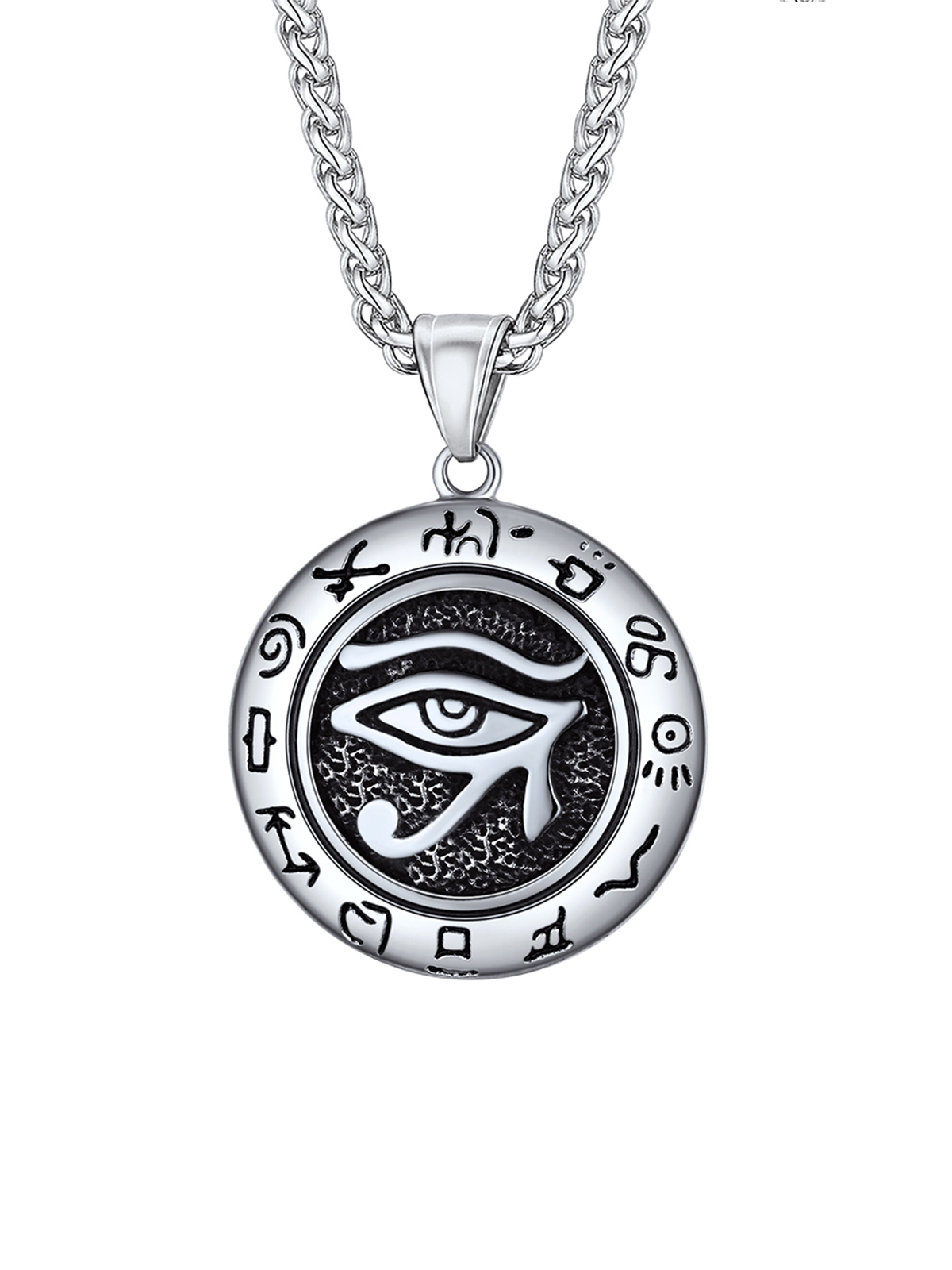 Eye of Horus Pendant Vintage Egyptian Necklace in Stainless