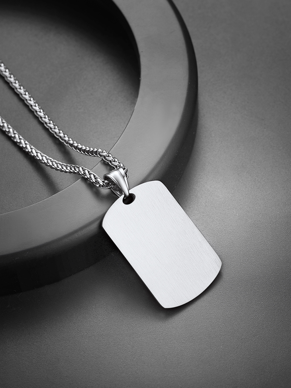 Eagle Dog Tag Pendant American Flag Necklace with CZ in Stainless