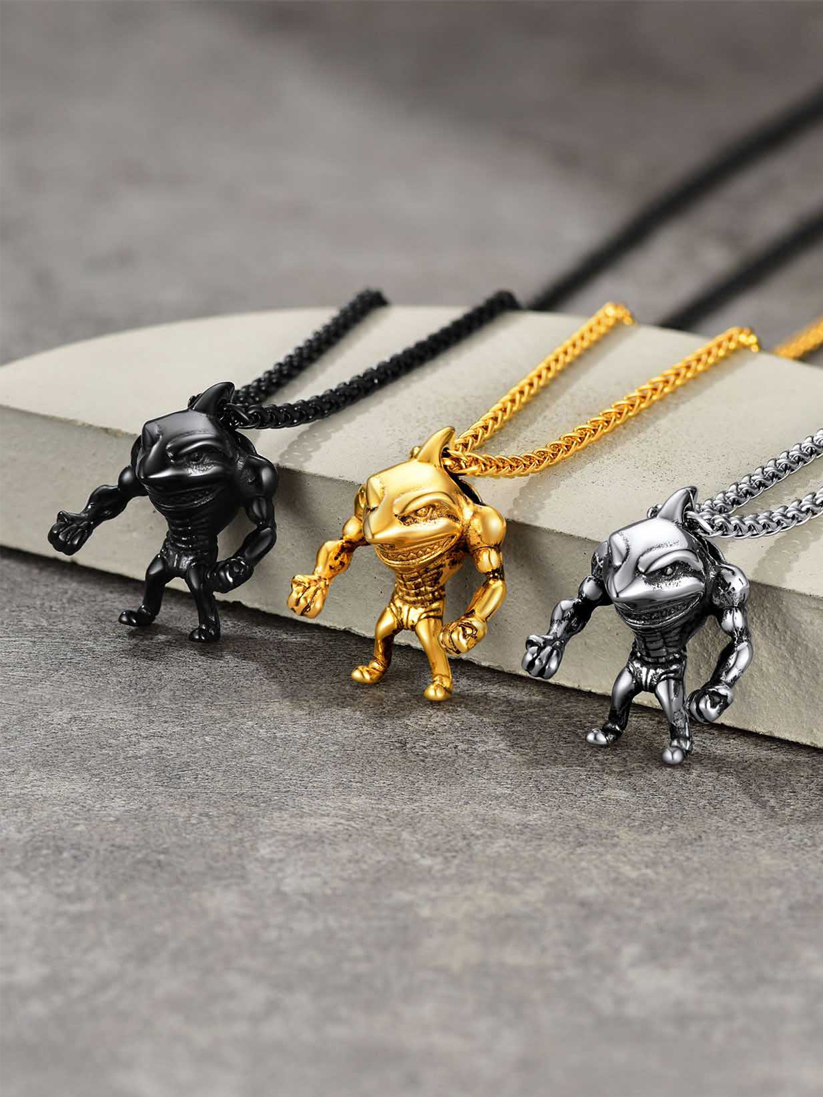 Muscle Shark Pendant Necklace in Black
