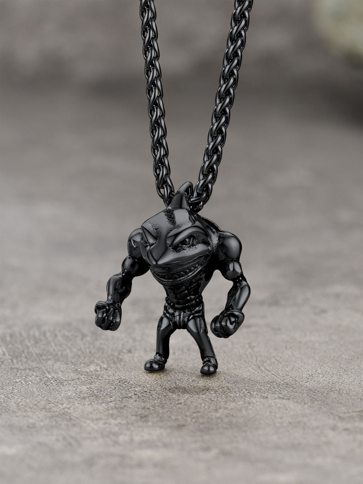 Muscle Shark Pendant Necklace in Black