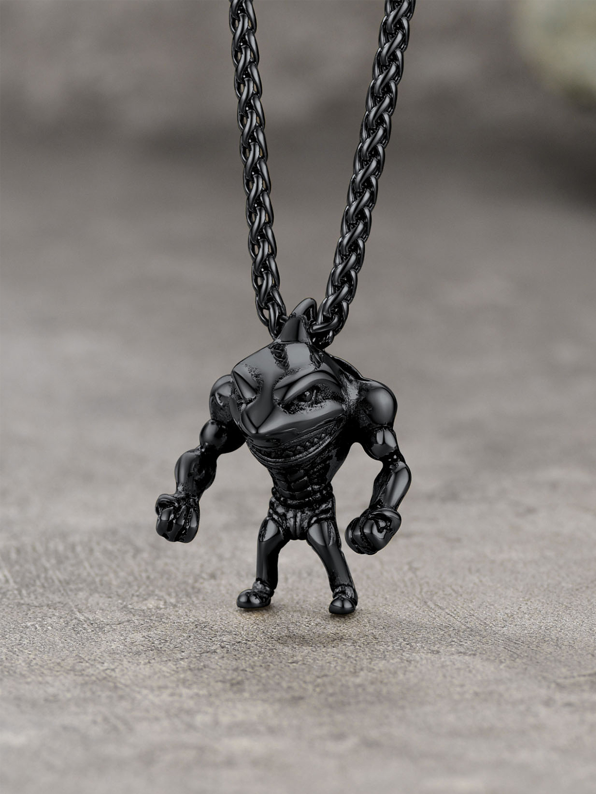 Muscle Shark Pendant Necklace in Black