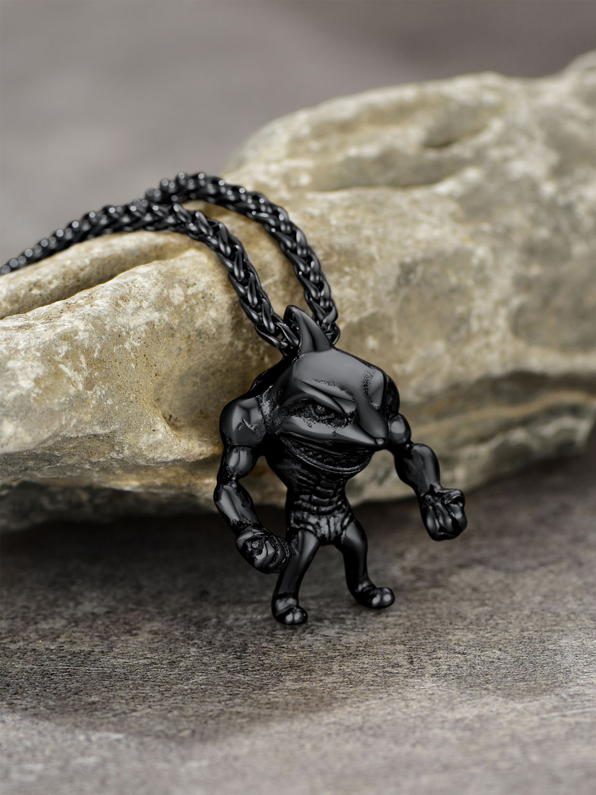 Muscle Shark Pendant Necklace in Black