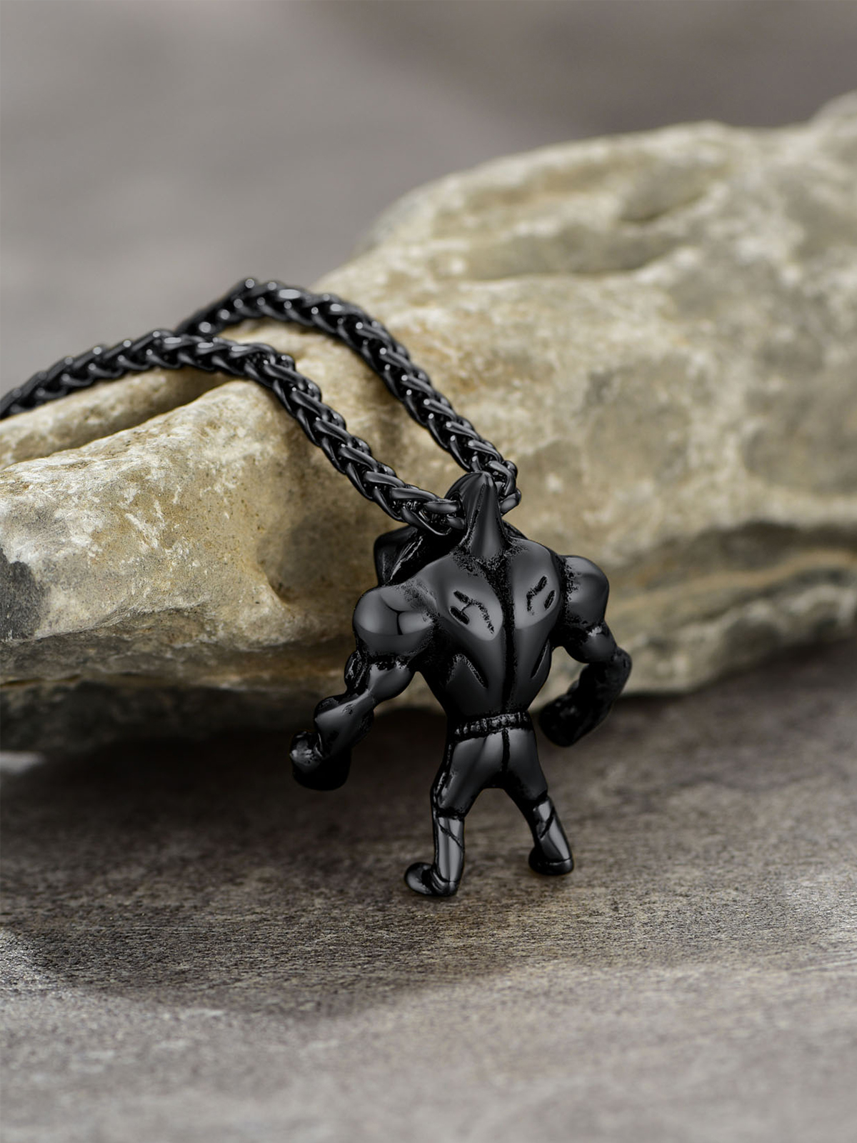 Muscle Shark Pendant Necklace in Black