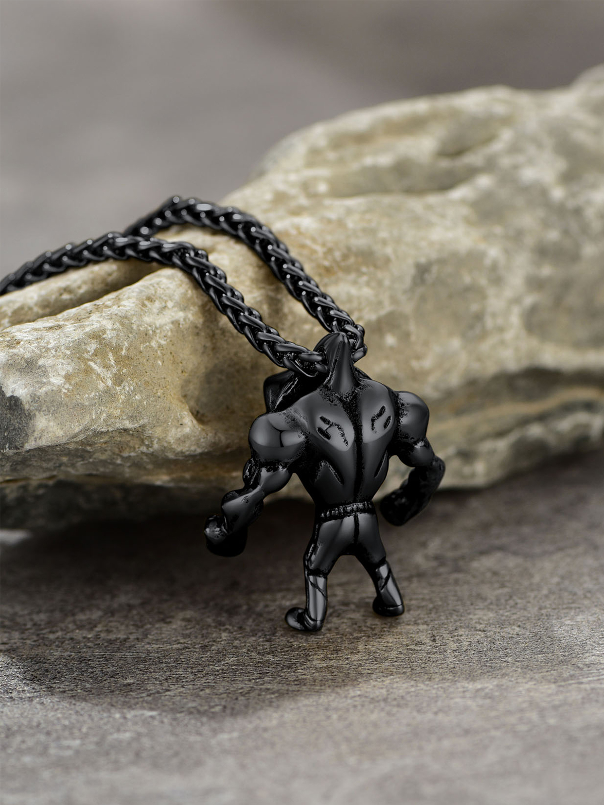 Muscle Shark Pendant Necklace in Black