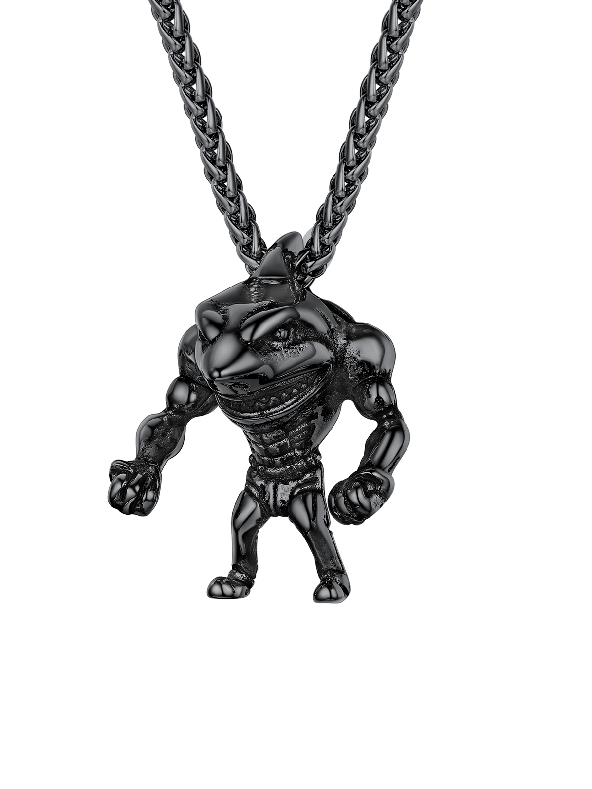 Muscle Shark Pendant Necklace in Black