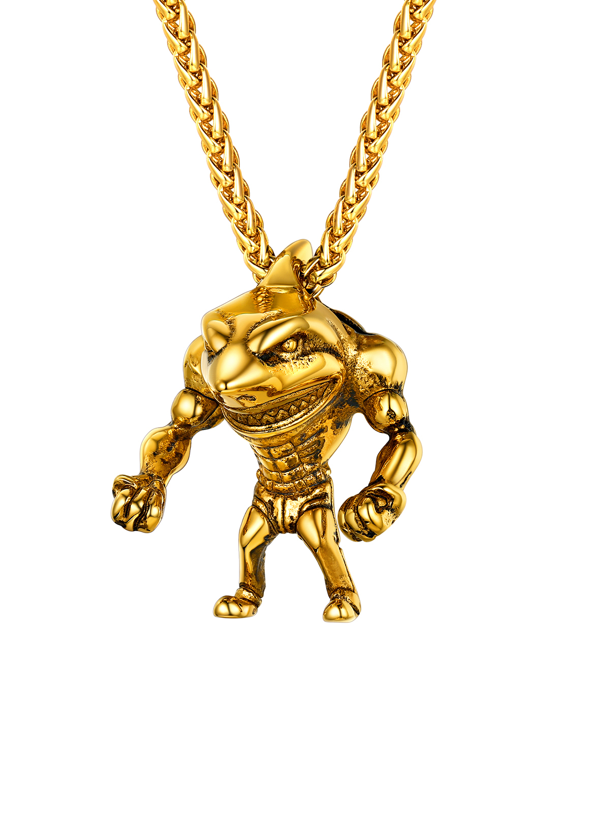 Muscle Shark Pendant Necklace in 18K Gold