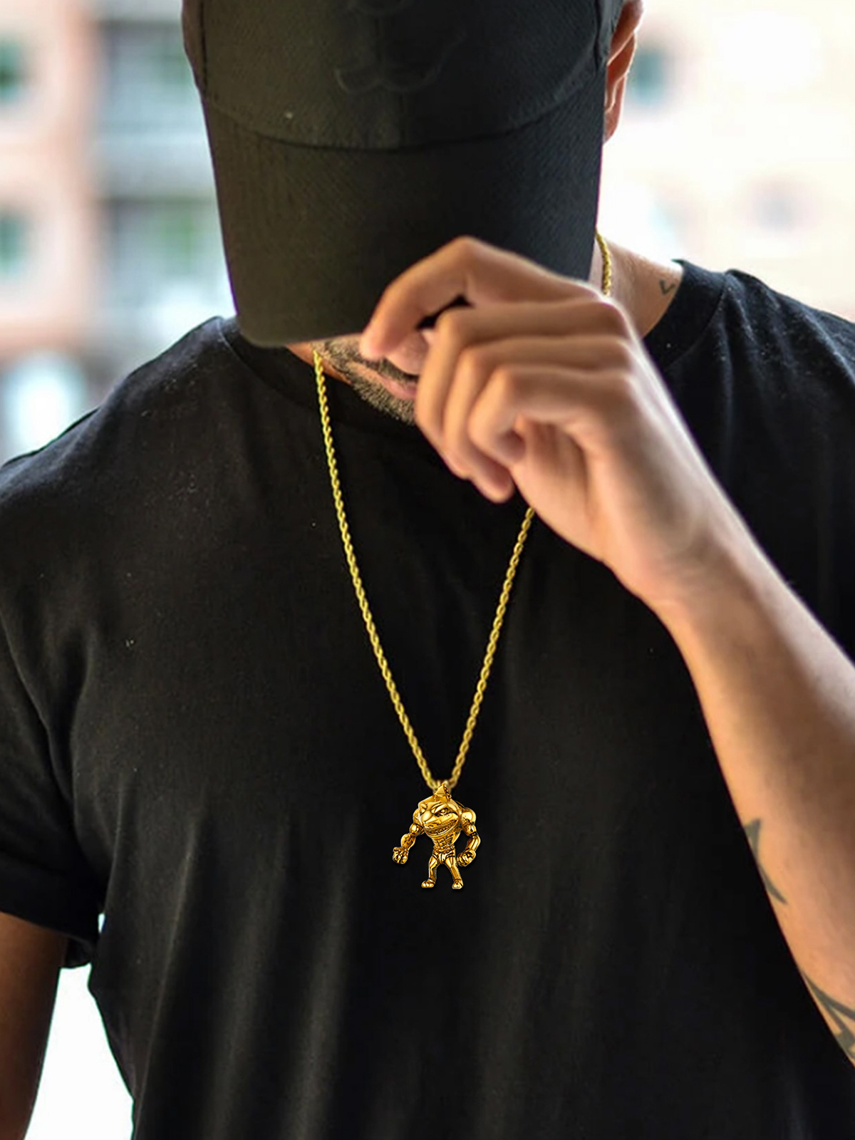 Muscle Shark Pendant Necklace in 18K Gold