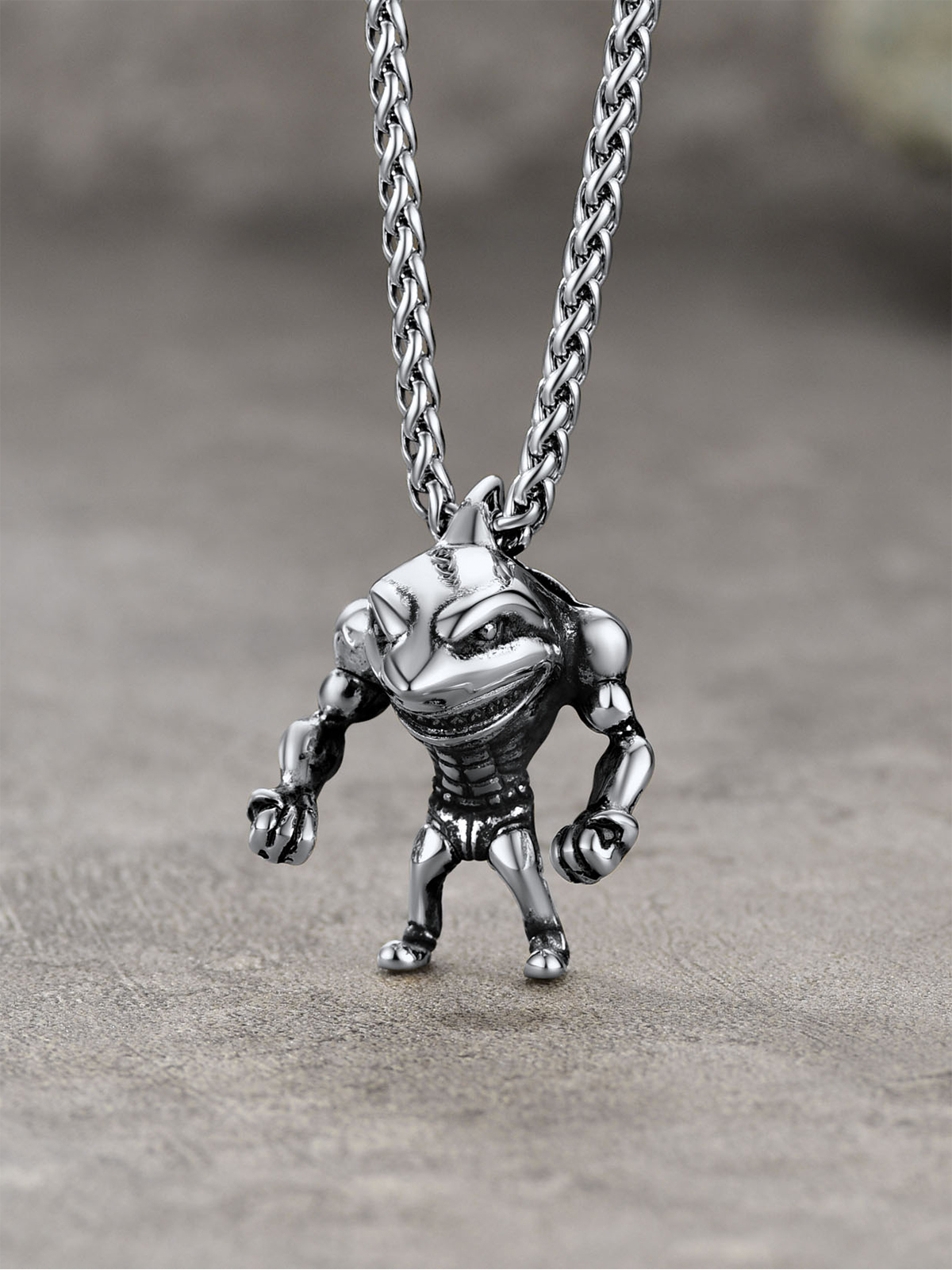 Muscle Shark Pendant Necklace in Stainless