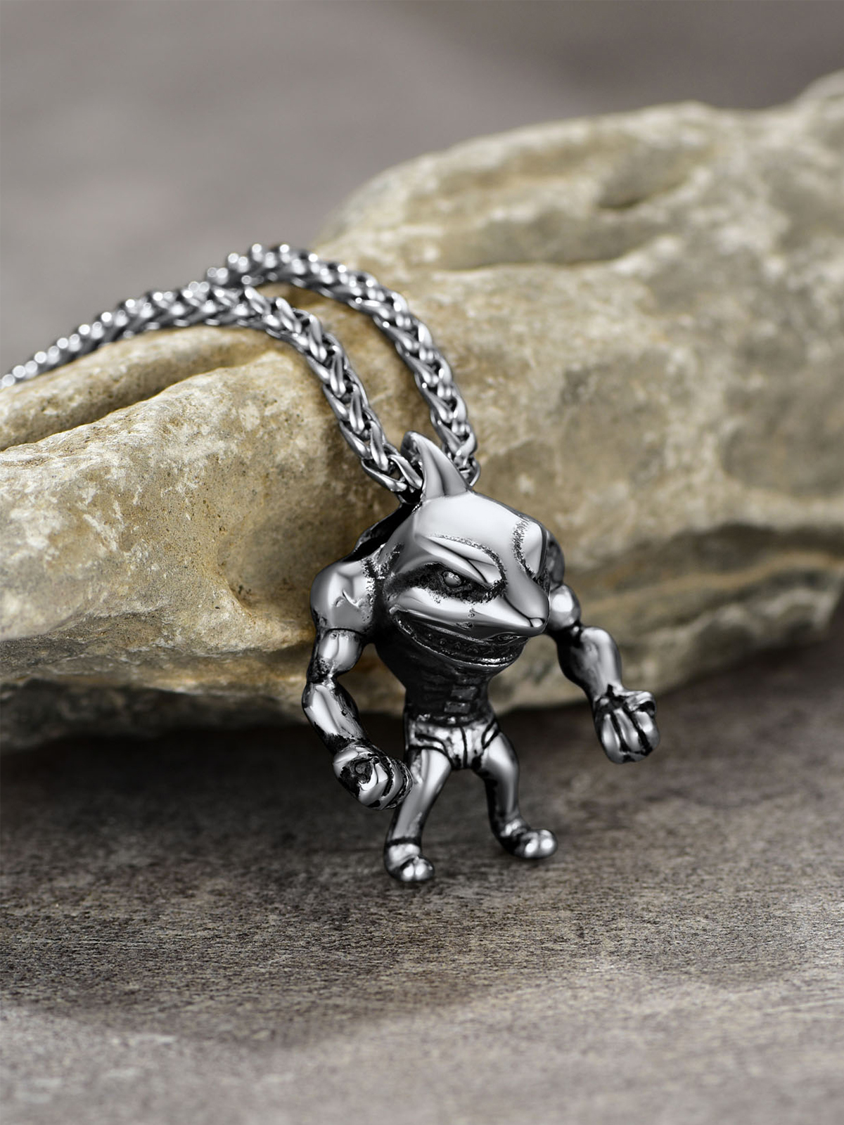 Muscle Shark Pendant Necklace in Stainless