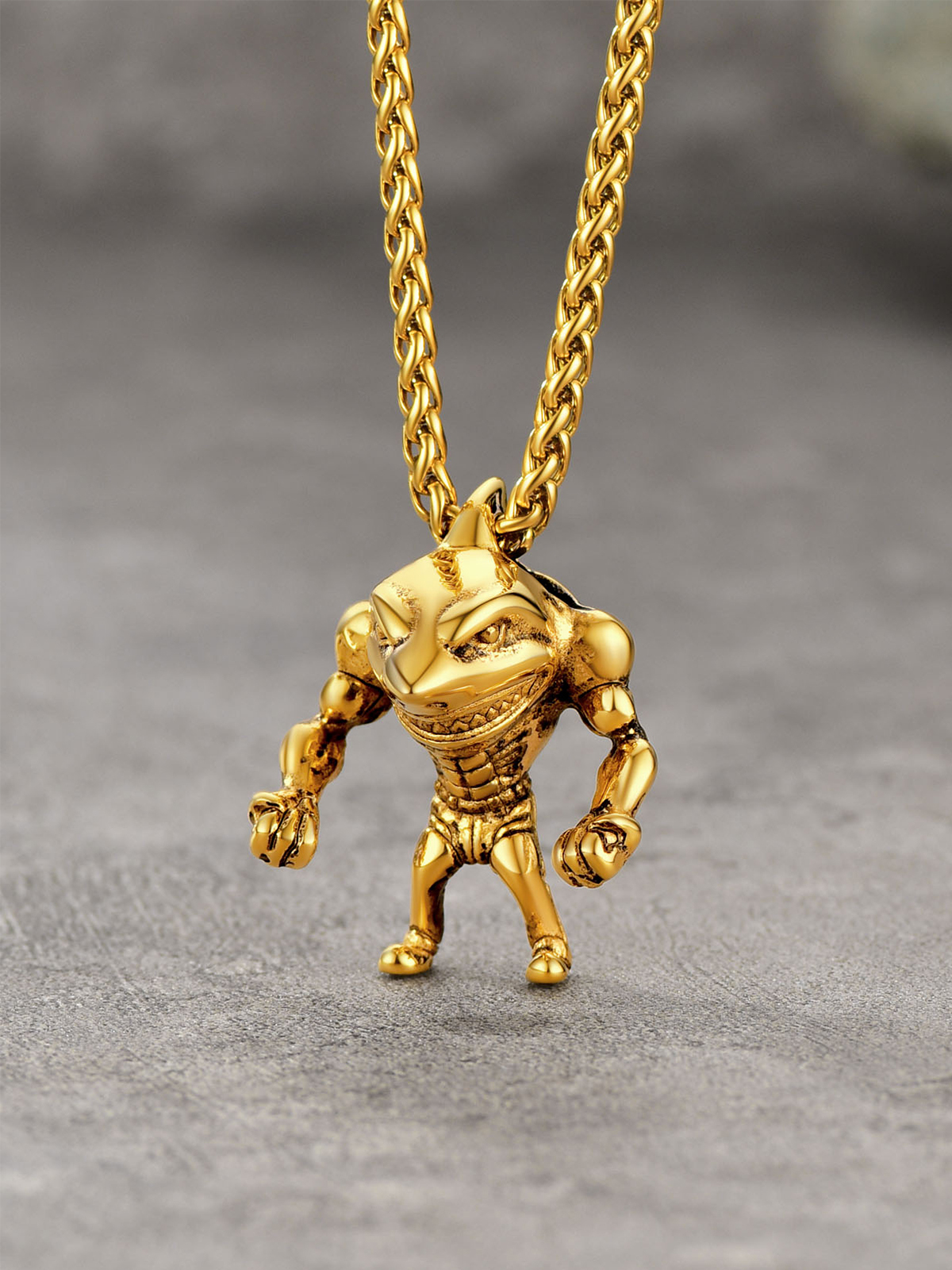 Muscle Shark Pendant Necklace in 18K Gold