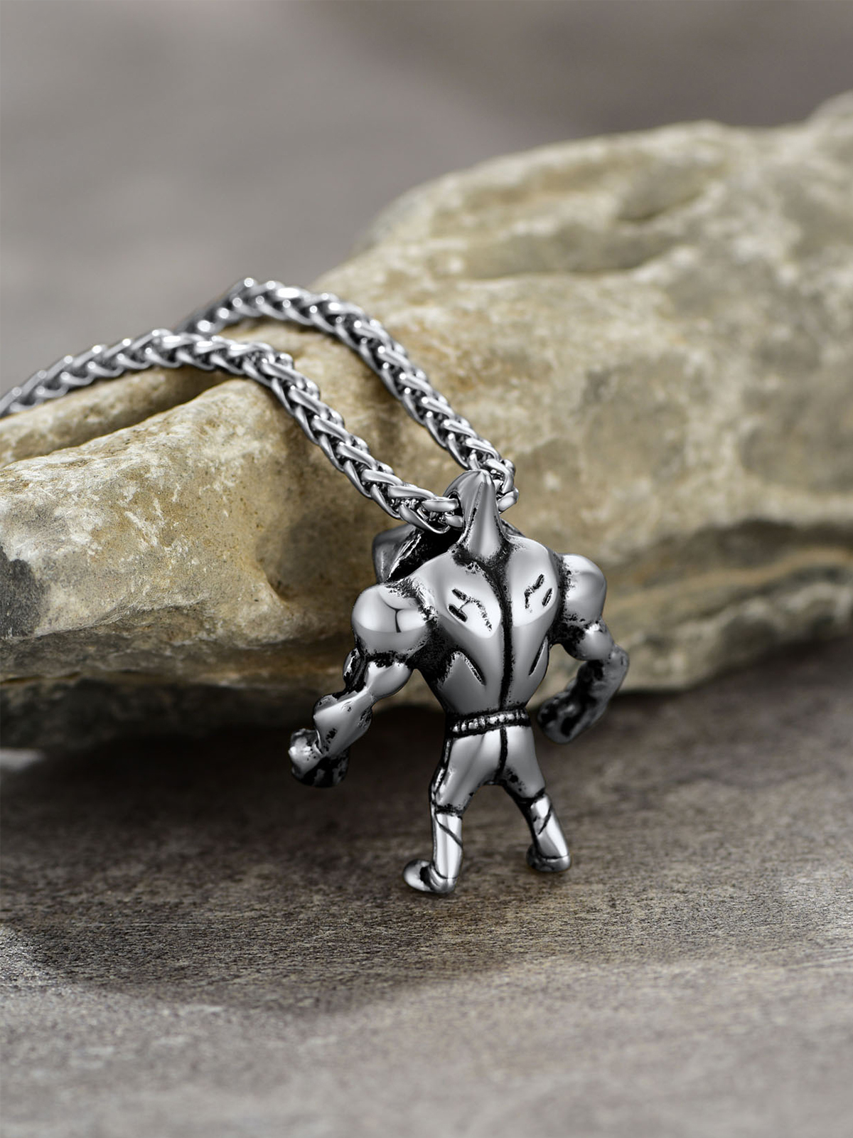 Muscle Shark Pendant Necklace in Stainless