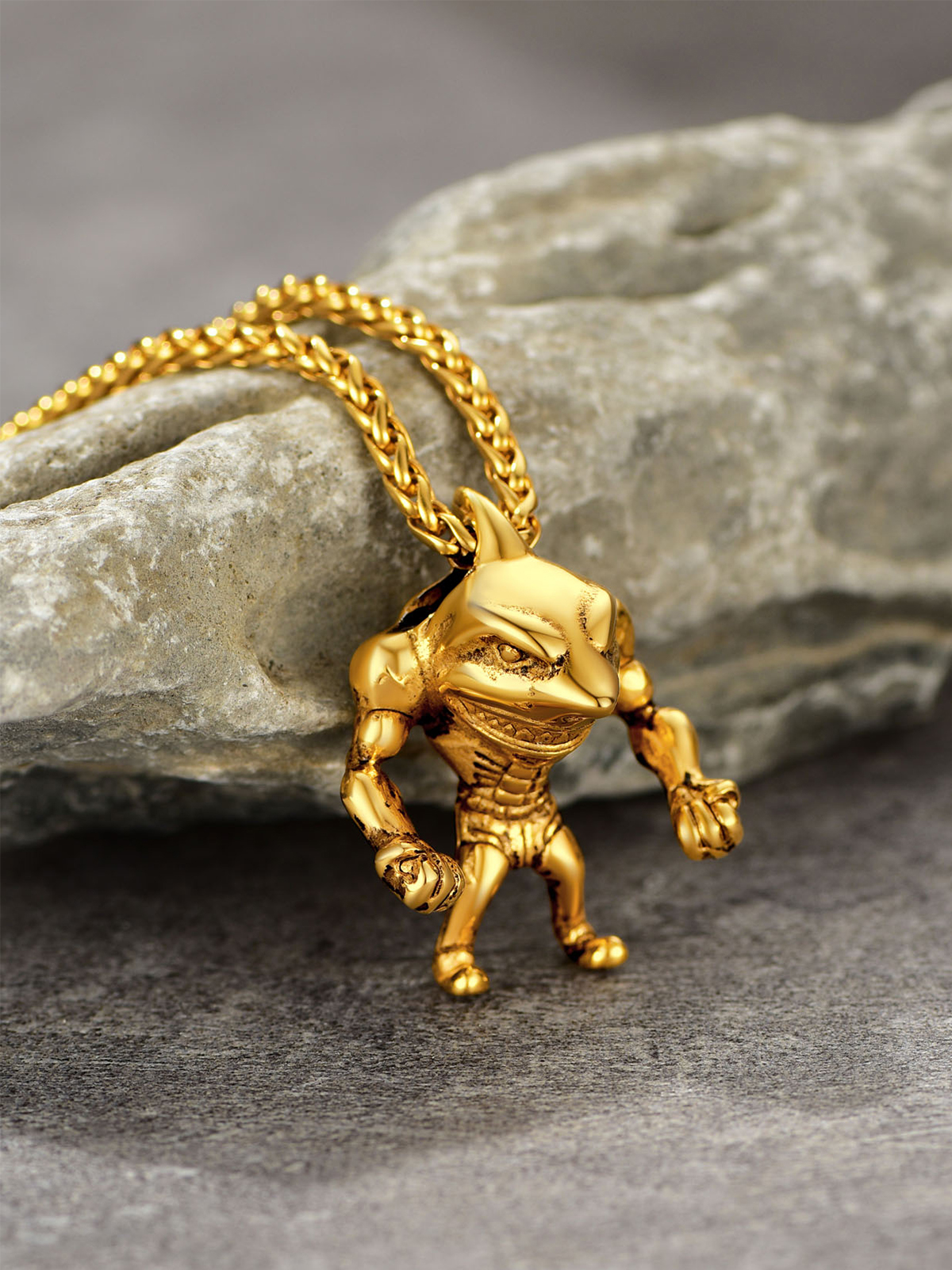 Muscle Shark Pendant Necklace in 18K Gold